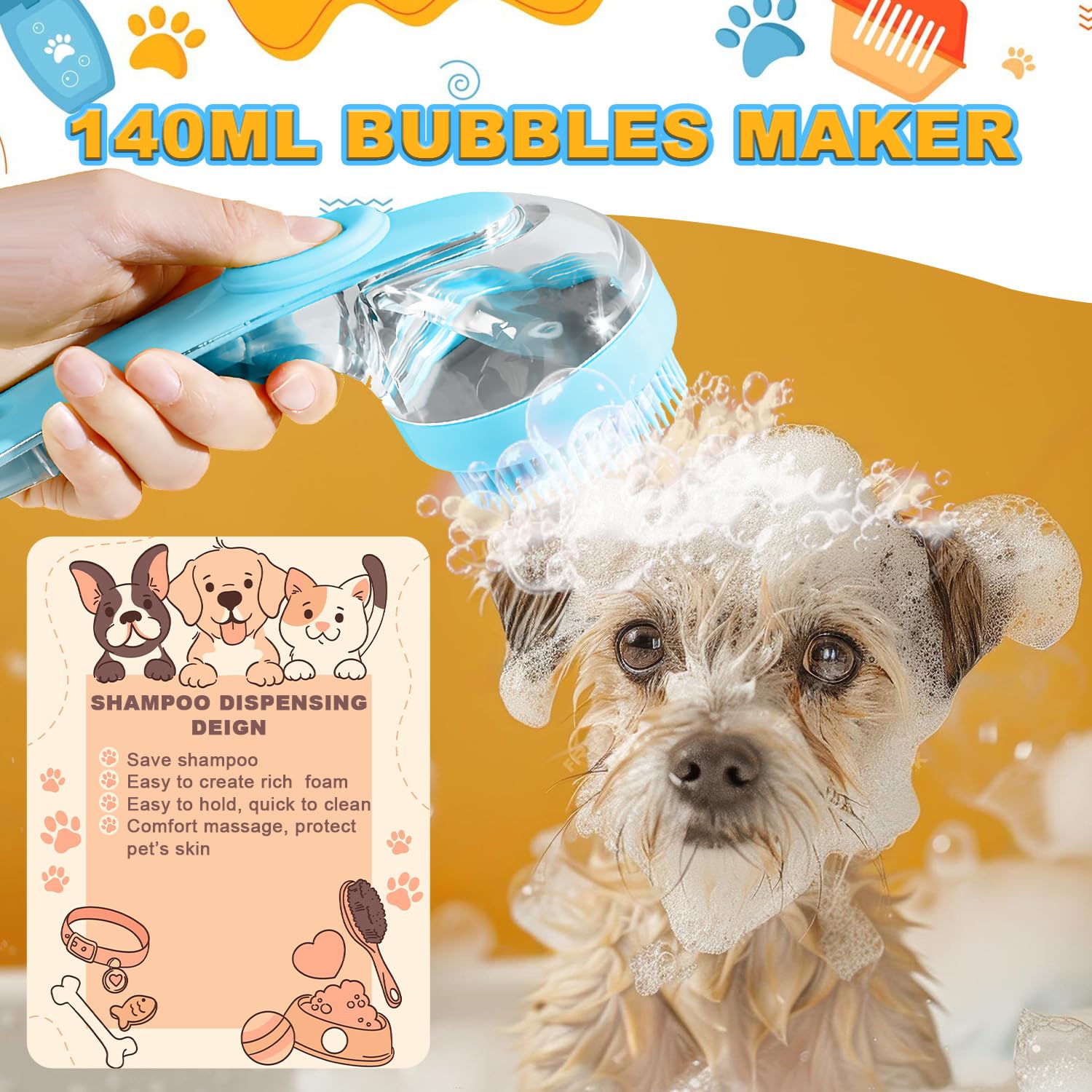 Peehss 3Pcs Dog Bath Brush, Dog Scrubber For Bath, Dog Shampoo Brush Bubble Maker, Dog Paw Washer, Dog Grooming Massage Brush Wi