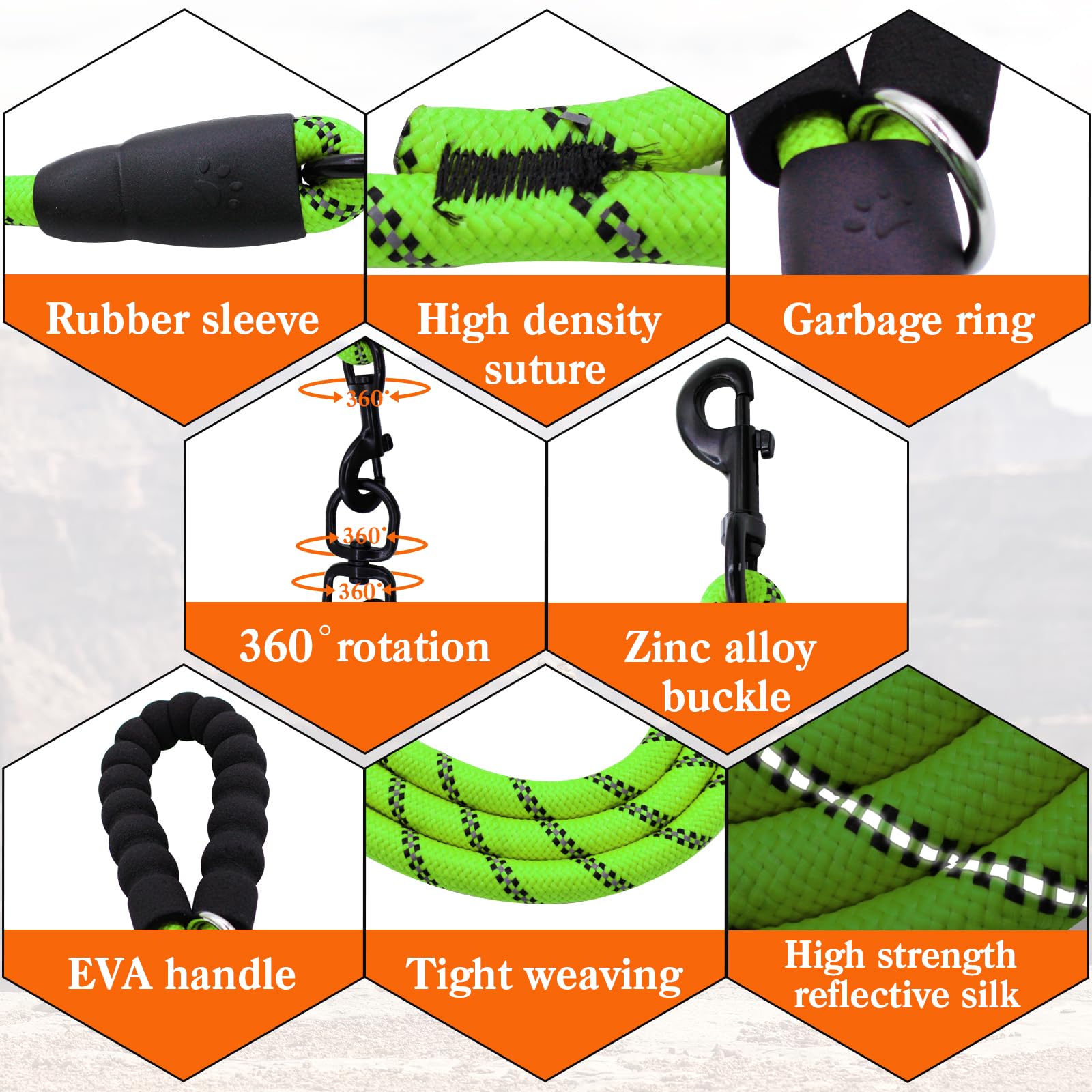 Five-In-One Green Dog Leash - 360 Swivel, Reflective, Comfortable For Walking & Training Five Dogs