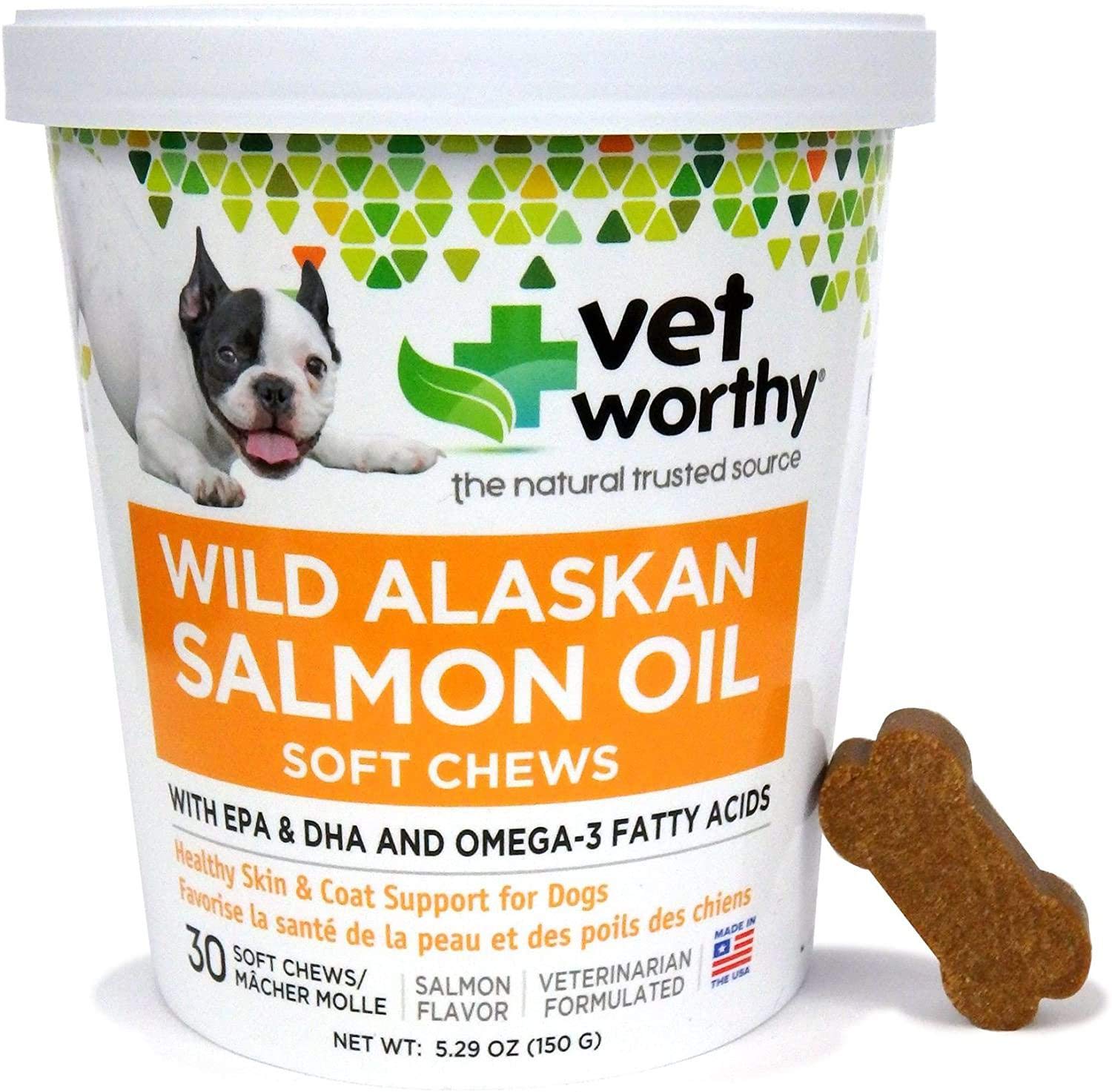 Vet Worthy Salmon Oil Skin and Coat Soft Chews for Dogs - Dog Supplement to Support Healthy Skin and Beautiful Coat - Fish Oil S