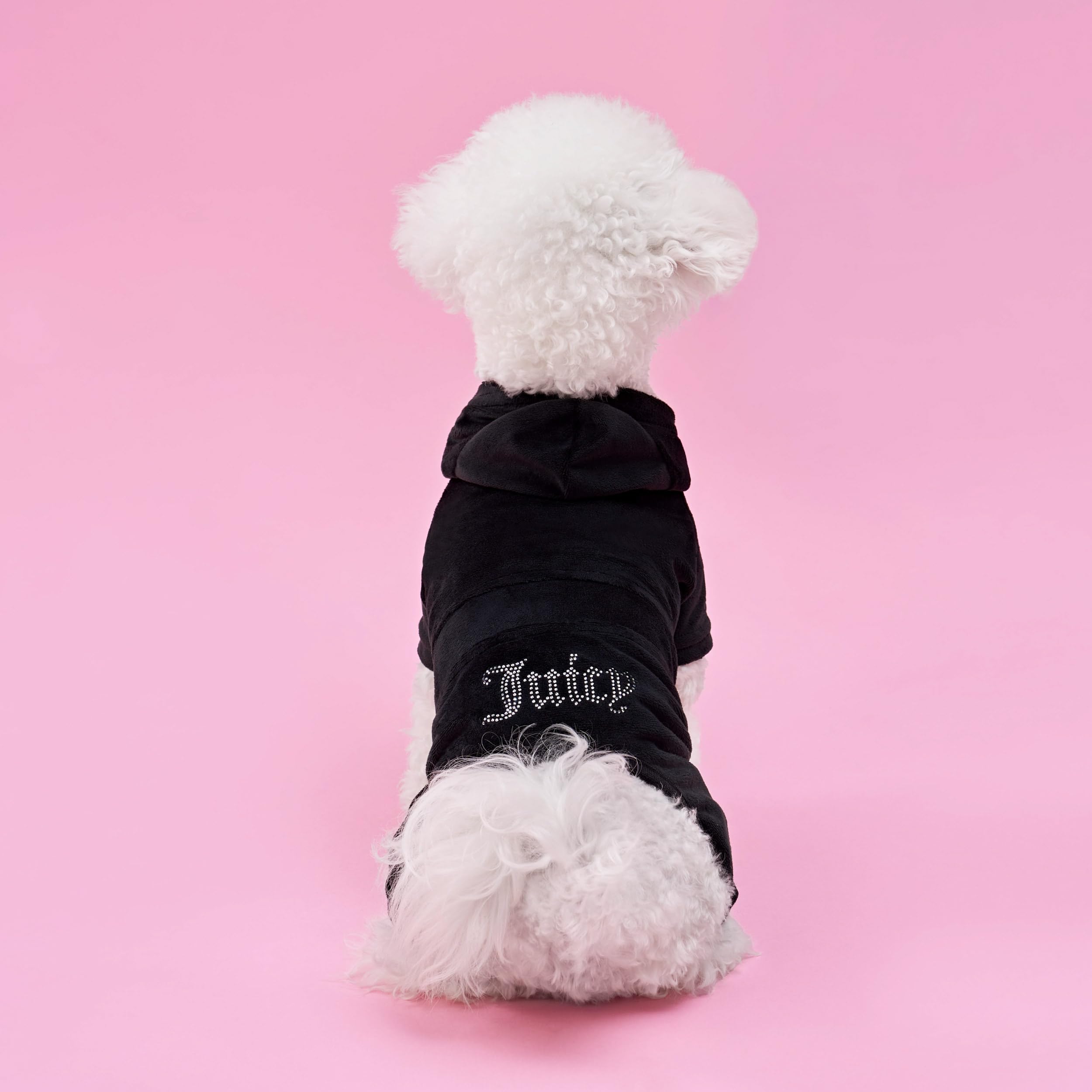 Juicy Couture Hooded Pet Juicy Bling Velour Tracksuit Chest 24 inches for Small Dogs and Cats - Black - M/L