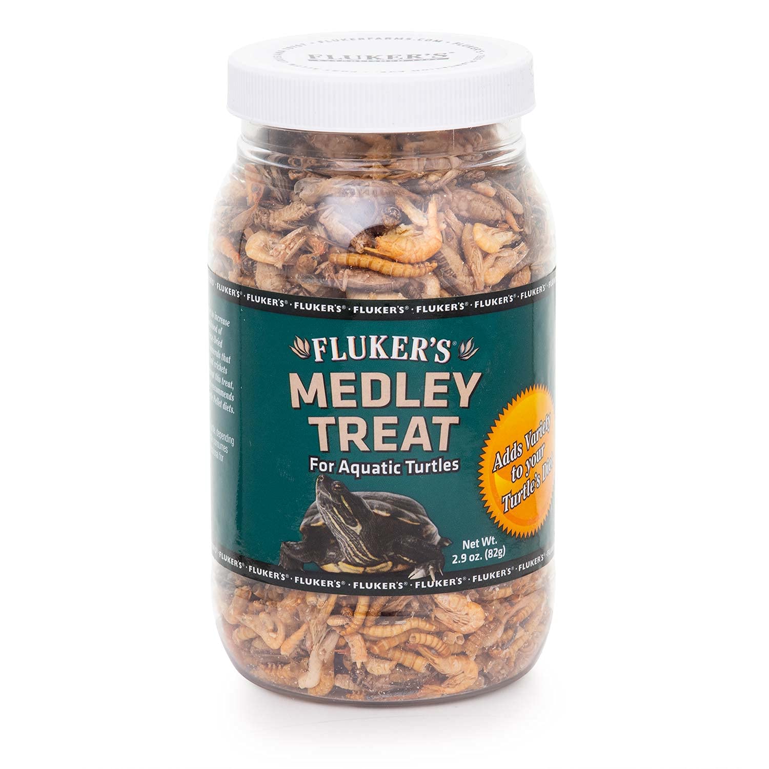 Flukers Aquatic Turtle Food, Vitamin, Enriched Medley Treats of Freeze, Dried River Shrimp, Mealworms, and Crickets, 2.9 oz
