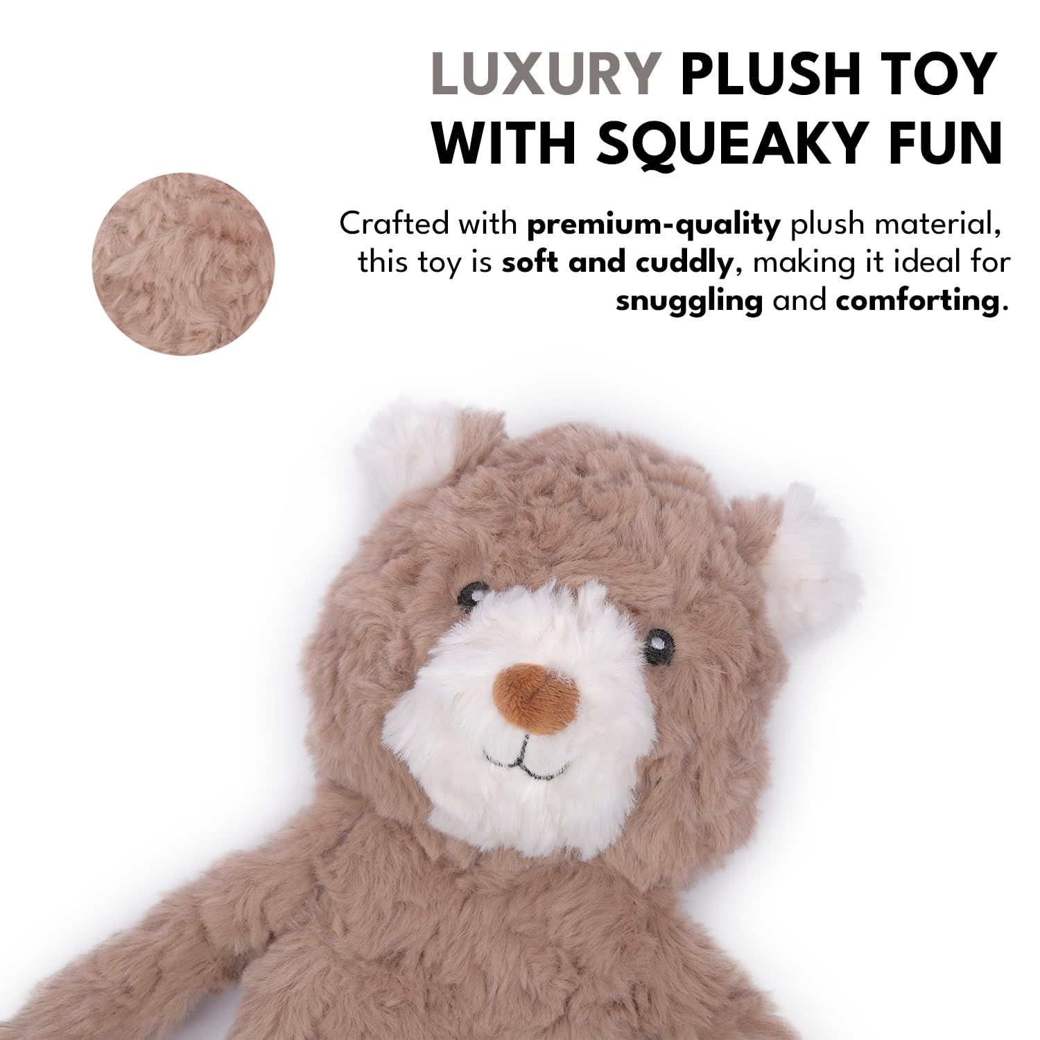 CHEWFFON Stuffless Dog Toy, Plush Puppy Squeaky Toy with Bear Design for Foraging Snuggling Fetch Retrieve, No Stuffing Crinkle