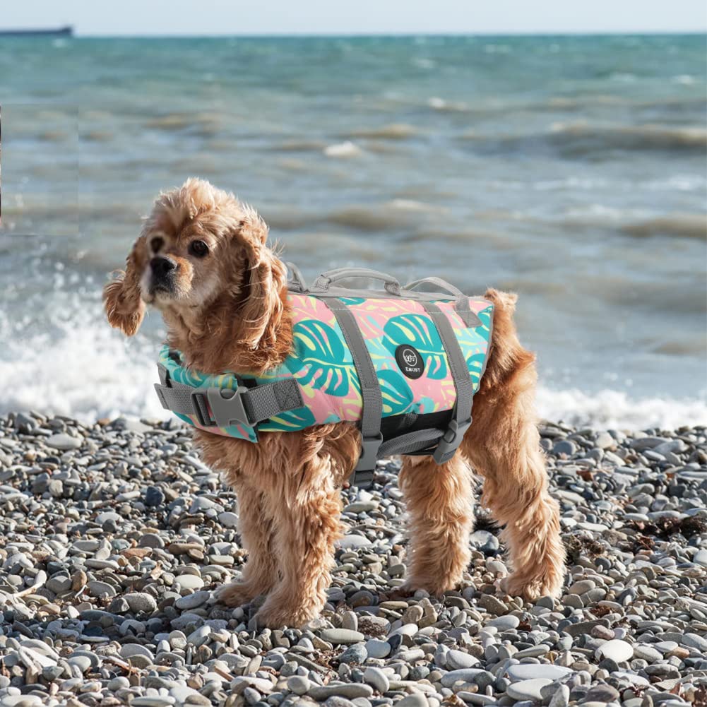 EMUST Life Jackets for Dogs, Adjustable Small/Medium/Large Dog Swim Vest for Water Safety Pet Life Vest with Rescue Handle Safet