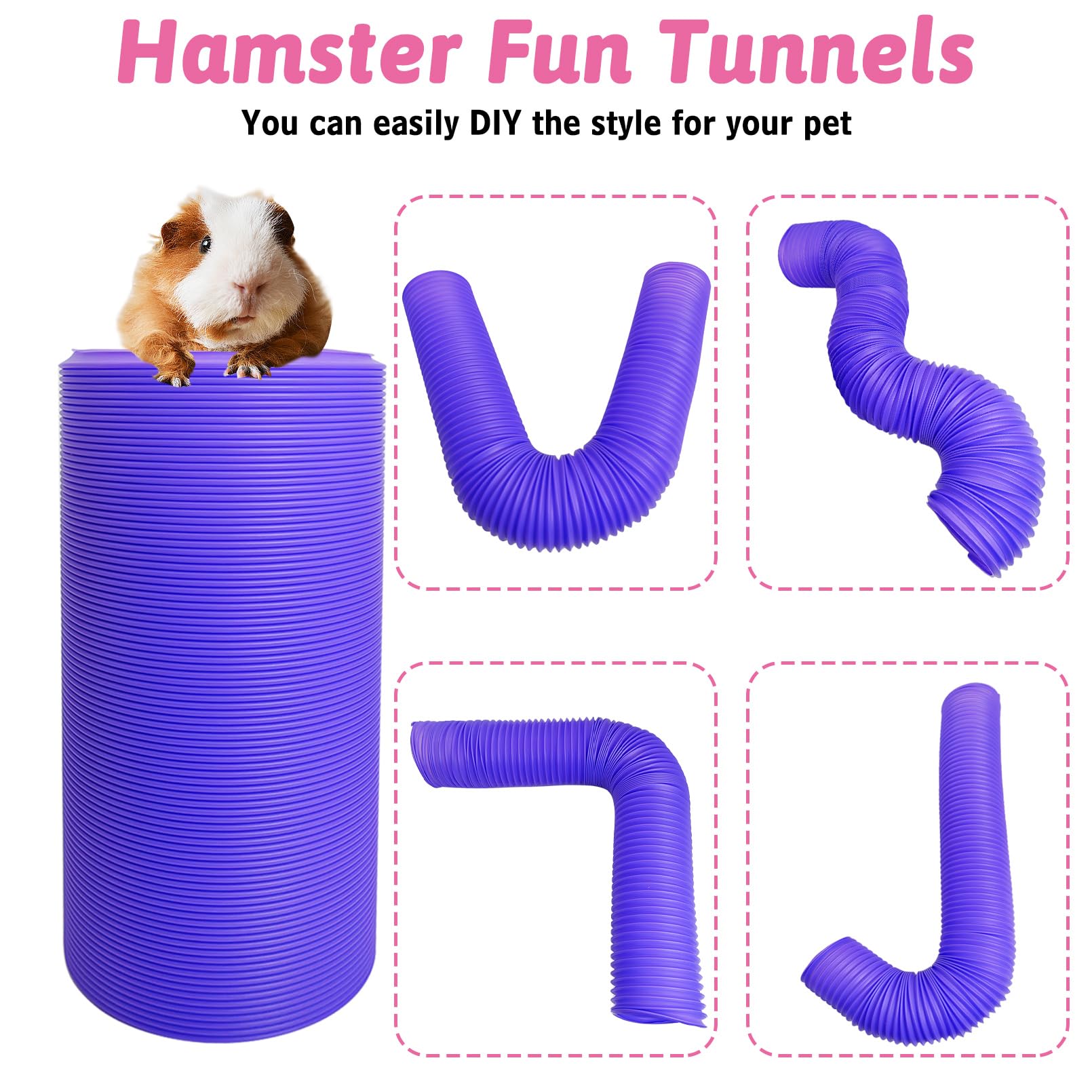 Hamiledyi 2 Pack Hamster Fun Tunnels, Guinea Pigs Plastic Tube, Hamsters Foldable Exercising Training Hideout Tunnel & 2 Pack Gr