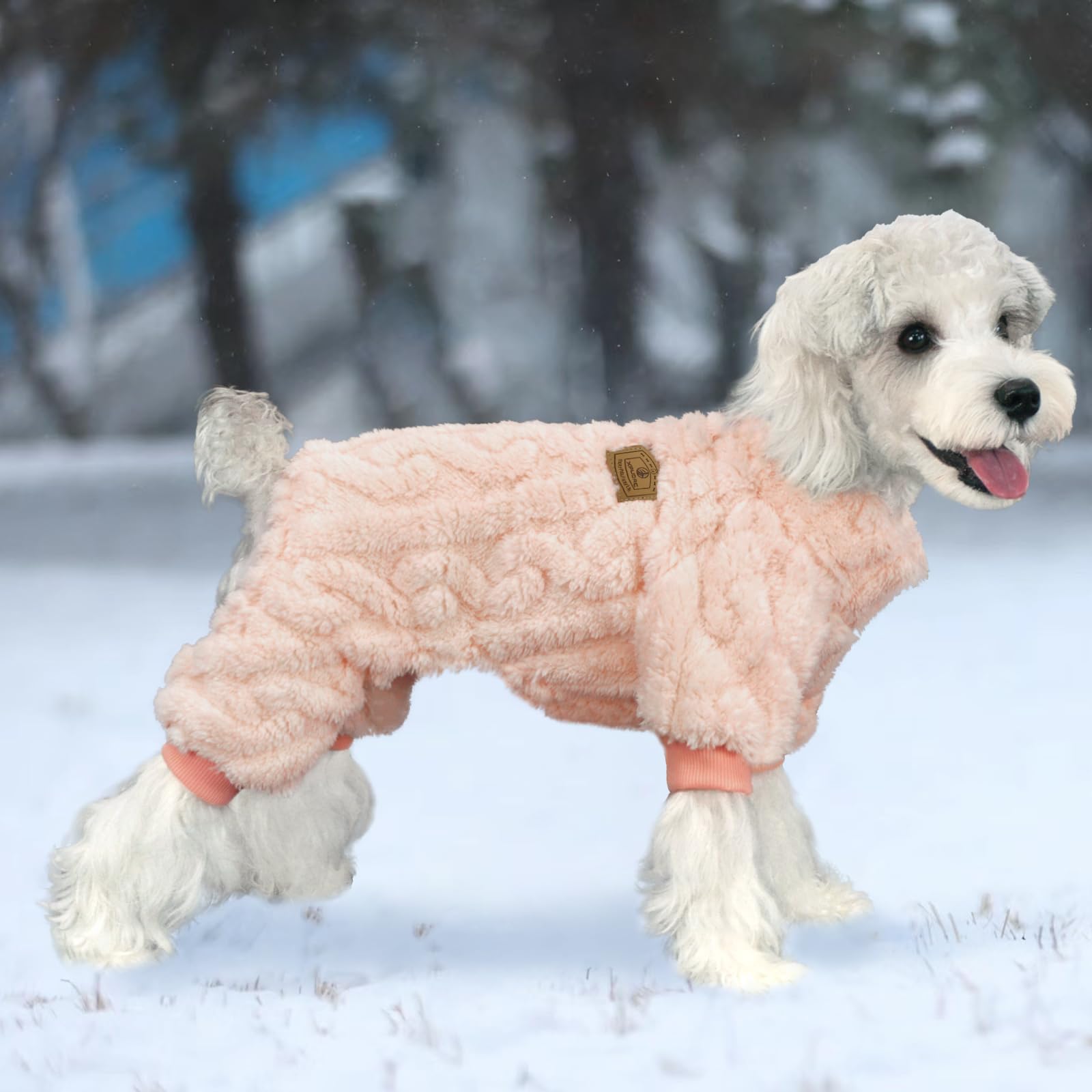 Xpudac Dog Sweater, Winter Clothes For Small Medium Dogs, Fleece Pajamas For Girl Boy, Christmas, Peach-Large