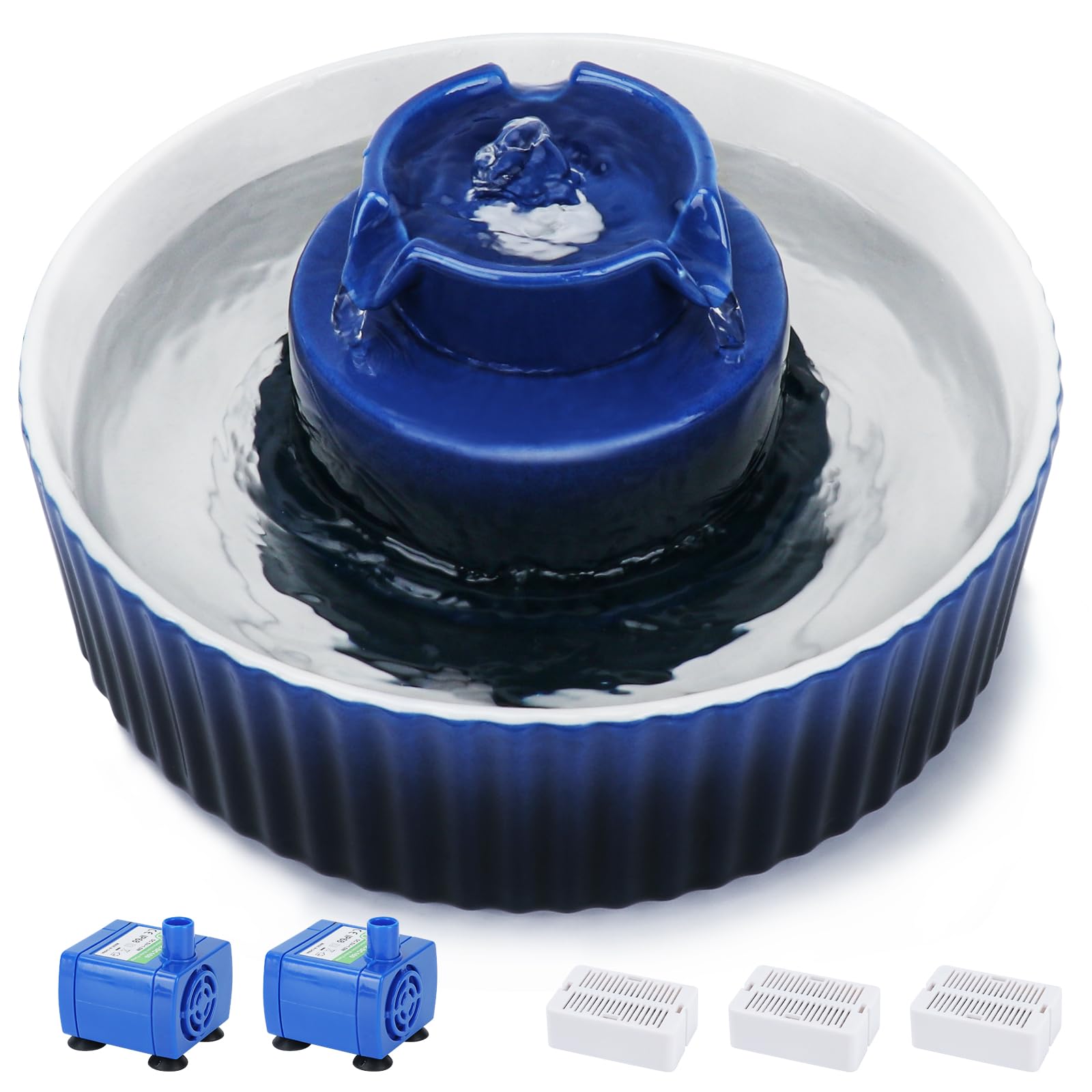 Lawfery Ceramic Cat Water Fountain, 2.1L/71oz Cat Fountain with 3 Carbon Filters and 2 Water Pumps, Cupcake Pet Water Fountain f