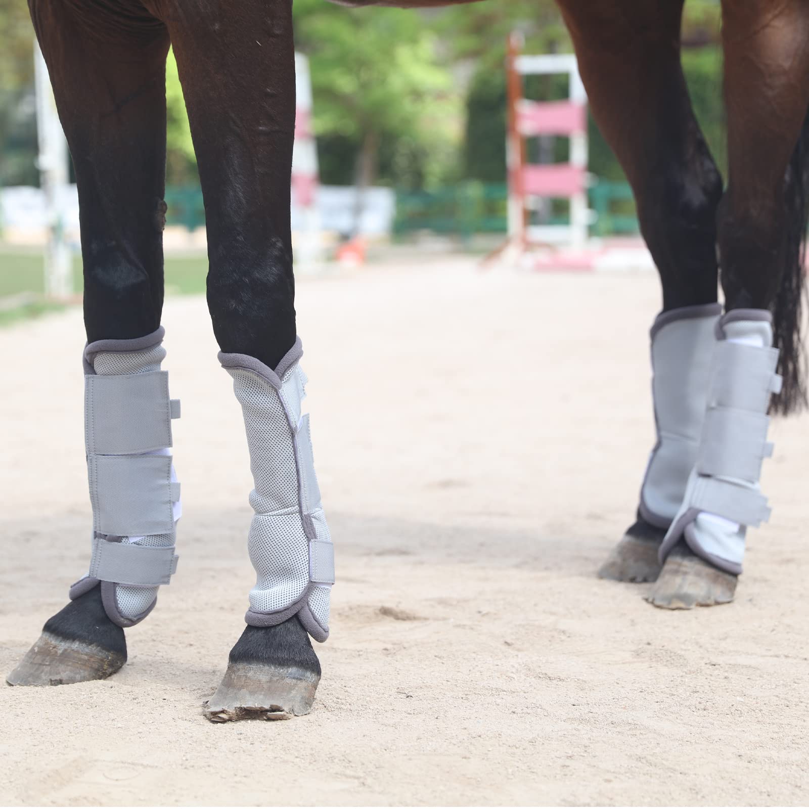 Gallopoff Fly Boots For Horses Set Of 4, Breathable Comfy Mesh Horse Leggings Reduce Stomping, Hoof Stress, And Leg Fatigue Grey