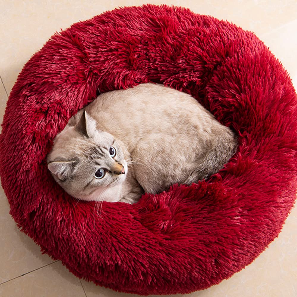 Cat Beds For Indoor Cats - Cat Bed Washable 20/24 Inches, Dog Beds For Small Medium Dogs, Anti Anxiety Round Fluffy Plush Faux F