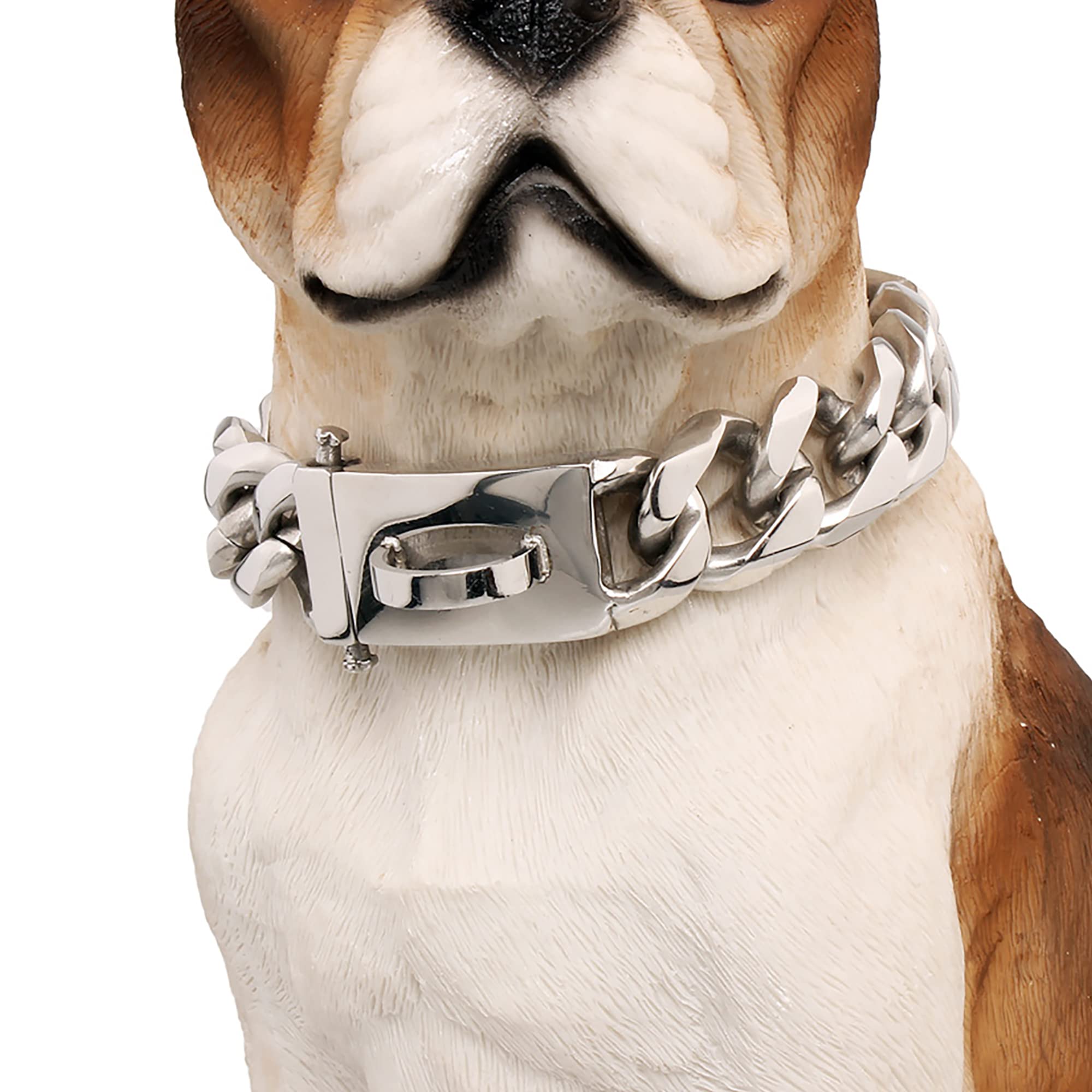 Baobote Gold Chain Dog Collar With Secure Snap Buckle,19Mm Cuban Link Dog Collar,Chew Proof Heavy Duty Pitbull Collar For Medium
