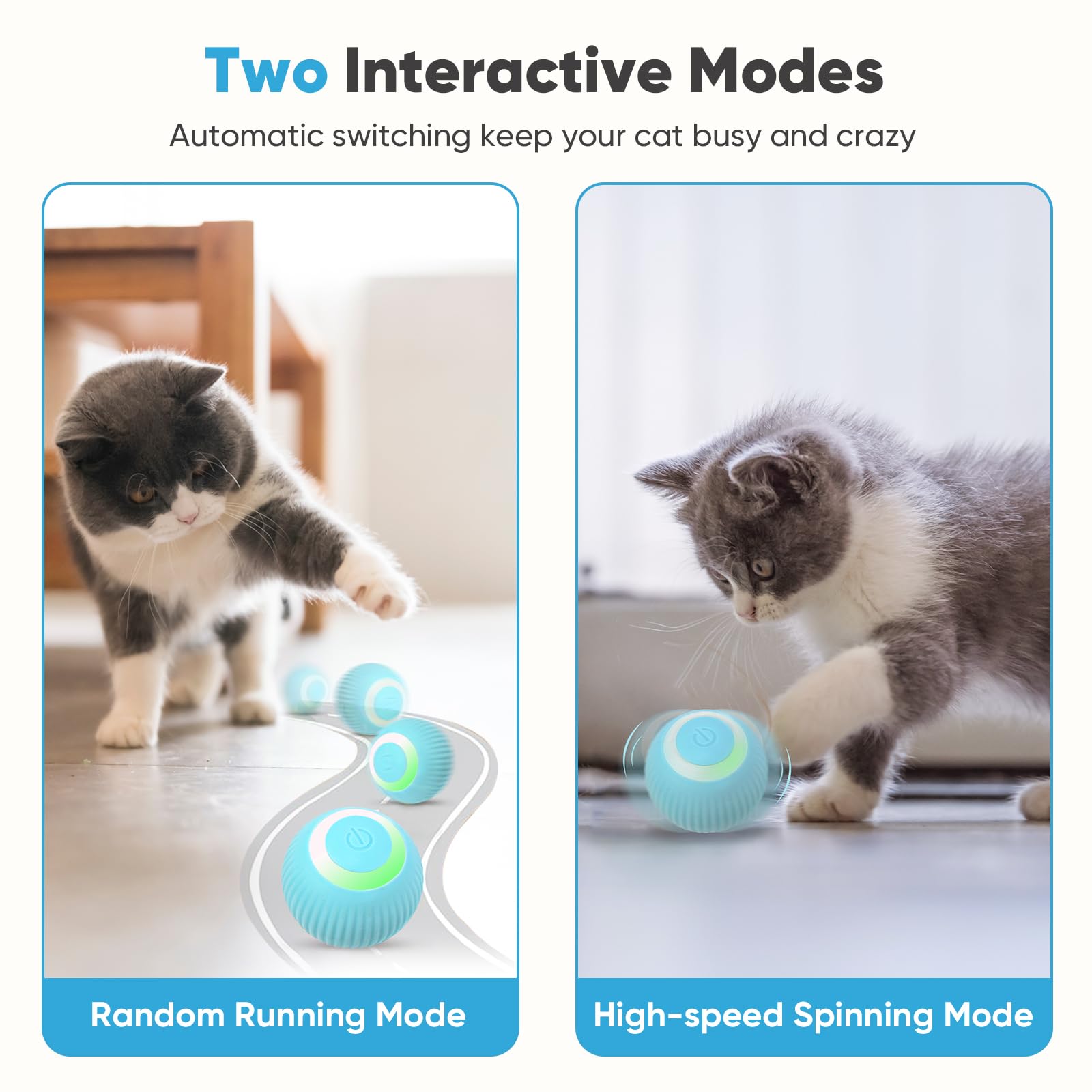 Petbobi Interactive Cat Toy Ball - Automatic Cat Toy With Led Light, Usb Rechargeable Self Moving Ball, Indoor Active Rolling To