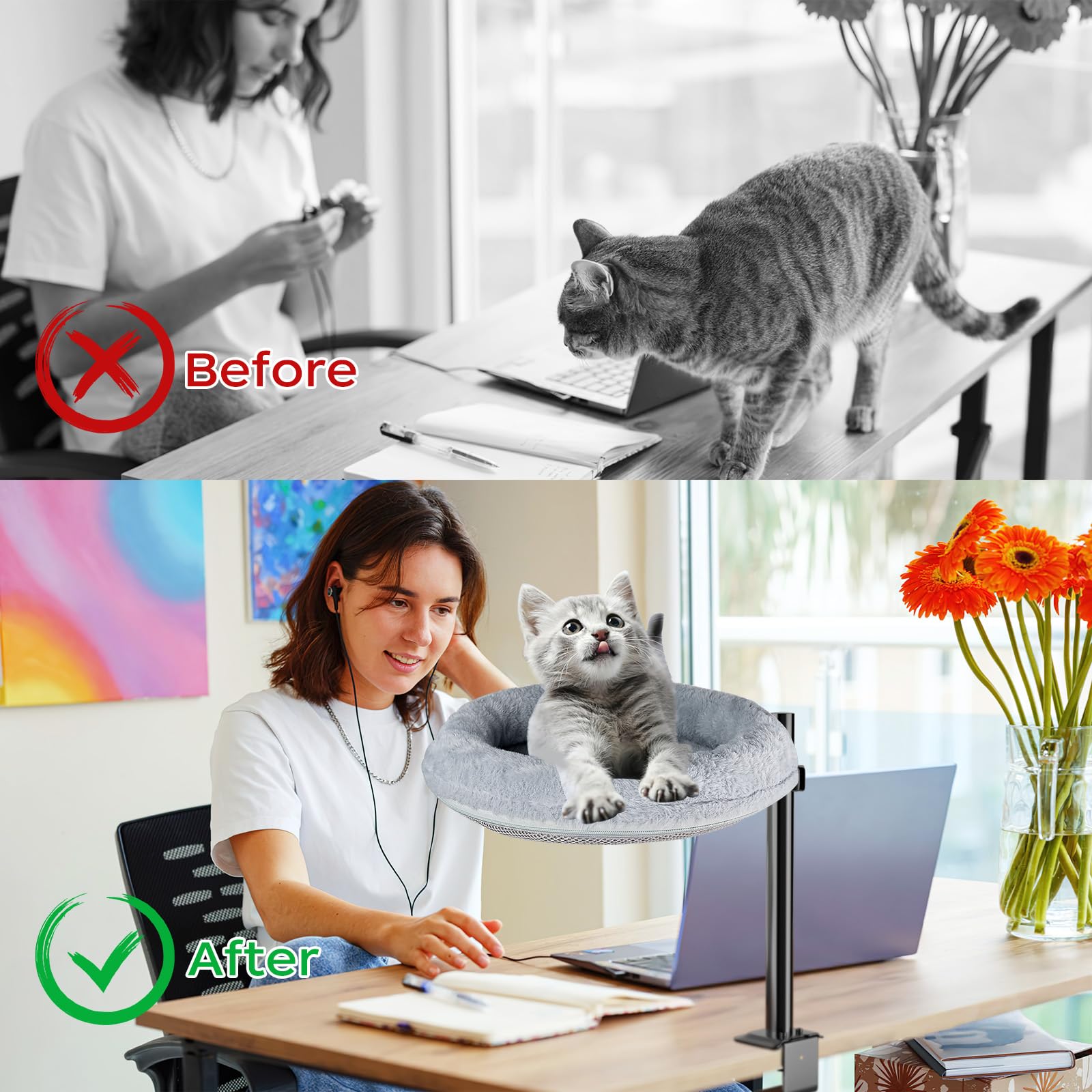 Cuipingoo Cat Bed For Desk - 360 Rotating & Adjustable, Supports Up To 40Lbs, Removable & Washable, Nest Bed Attachment Round Ca