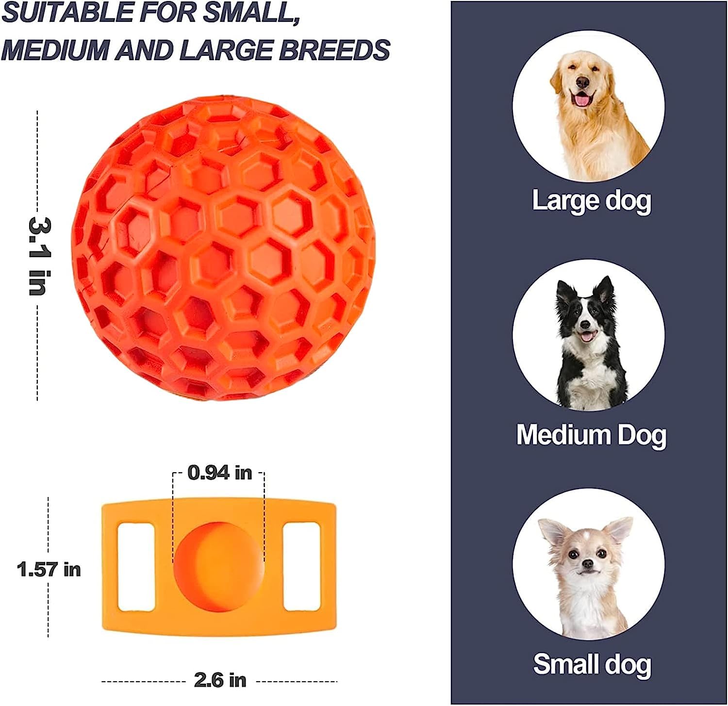 Putago Squeaky Dog Balls, 2 Pack Indestructible Dog Toys For Aggressive Chewers Large/Medium Breed, Natural Rubber Interactive C