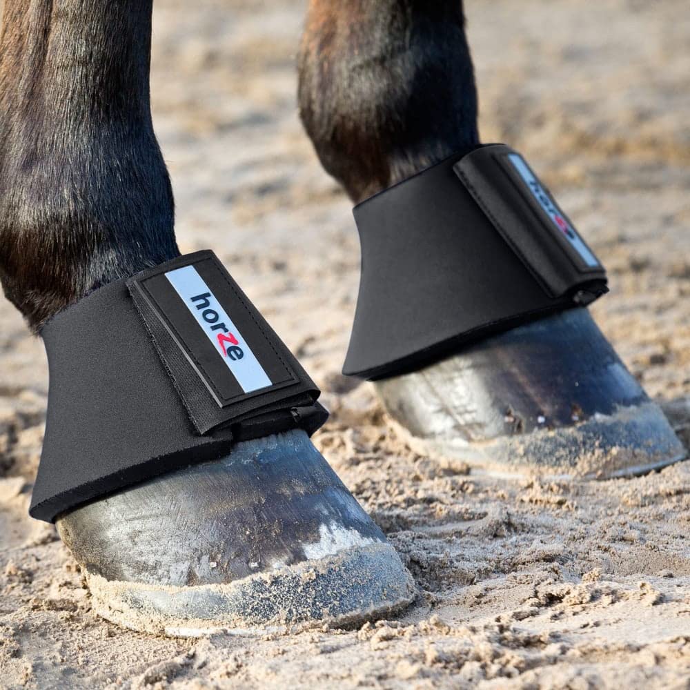 Horze Pro Overreach Neoprene Horse Bell Boots - Durable And Long-Lasting Protection, Heavy-Duty, Shock-Absorbing, And Tear-Resistant - Sold In Pairs - Black (X-Large)