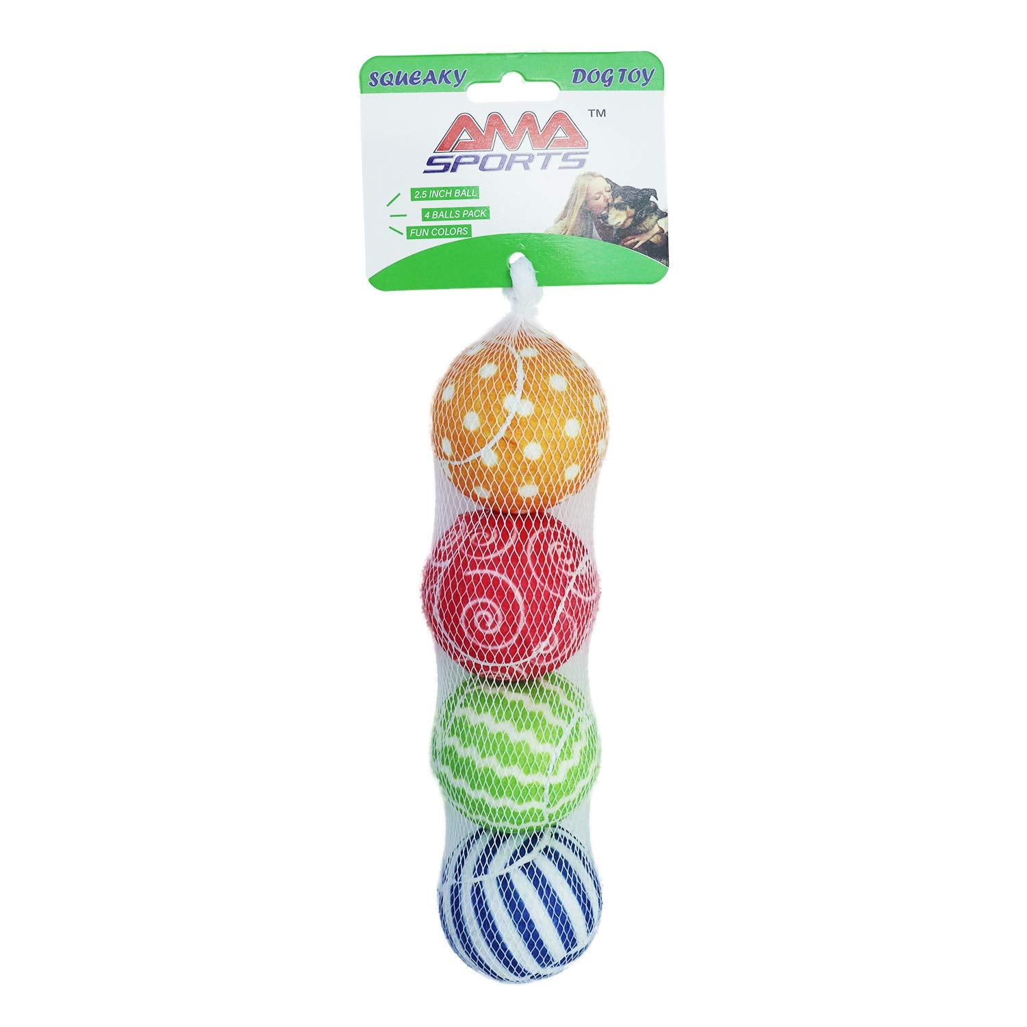Ama Sport Squeaky Tennis Balls For Dogs 4 Pack 2.5'' Squeaky Tennis Balls For New Puppy Small Medium Dog Toys For Fetch, Exercis