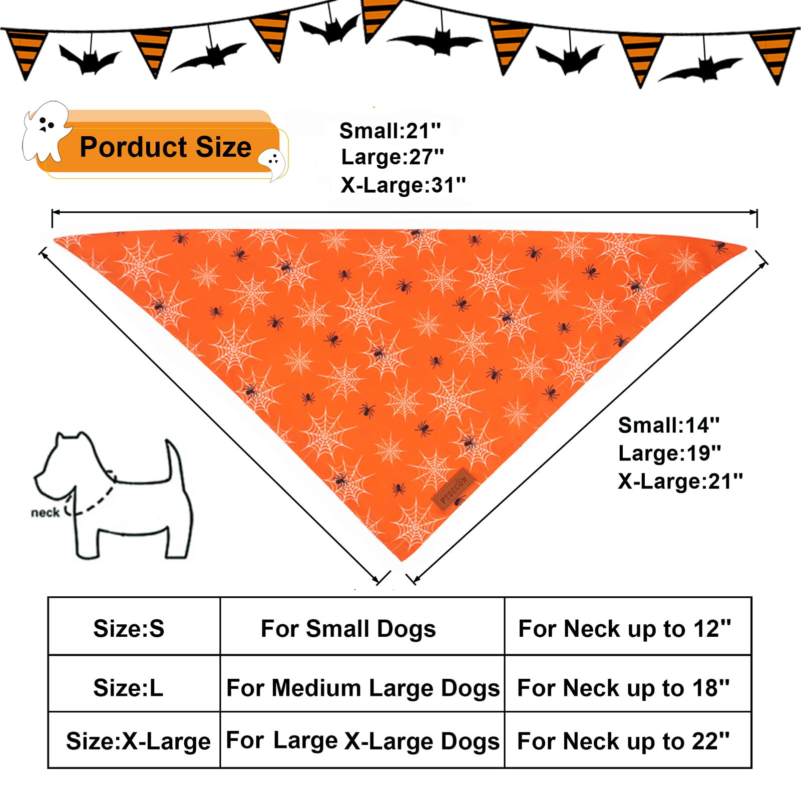 Ptdecor Halloween Dog Bandana, Reversible Holiday Pet Puppy Scarf, Multi Size, Triangle Halloween Bandanas For Extra Large Dogs