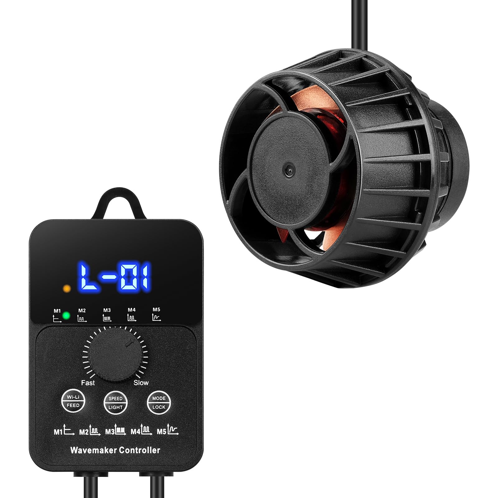 JEREPET 2100GPH Aquarium Wave Maker with Controller Mini DC 24V 12W Powerhead with Magnetic Mounting, Wavemaker with LED Display