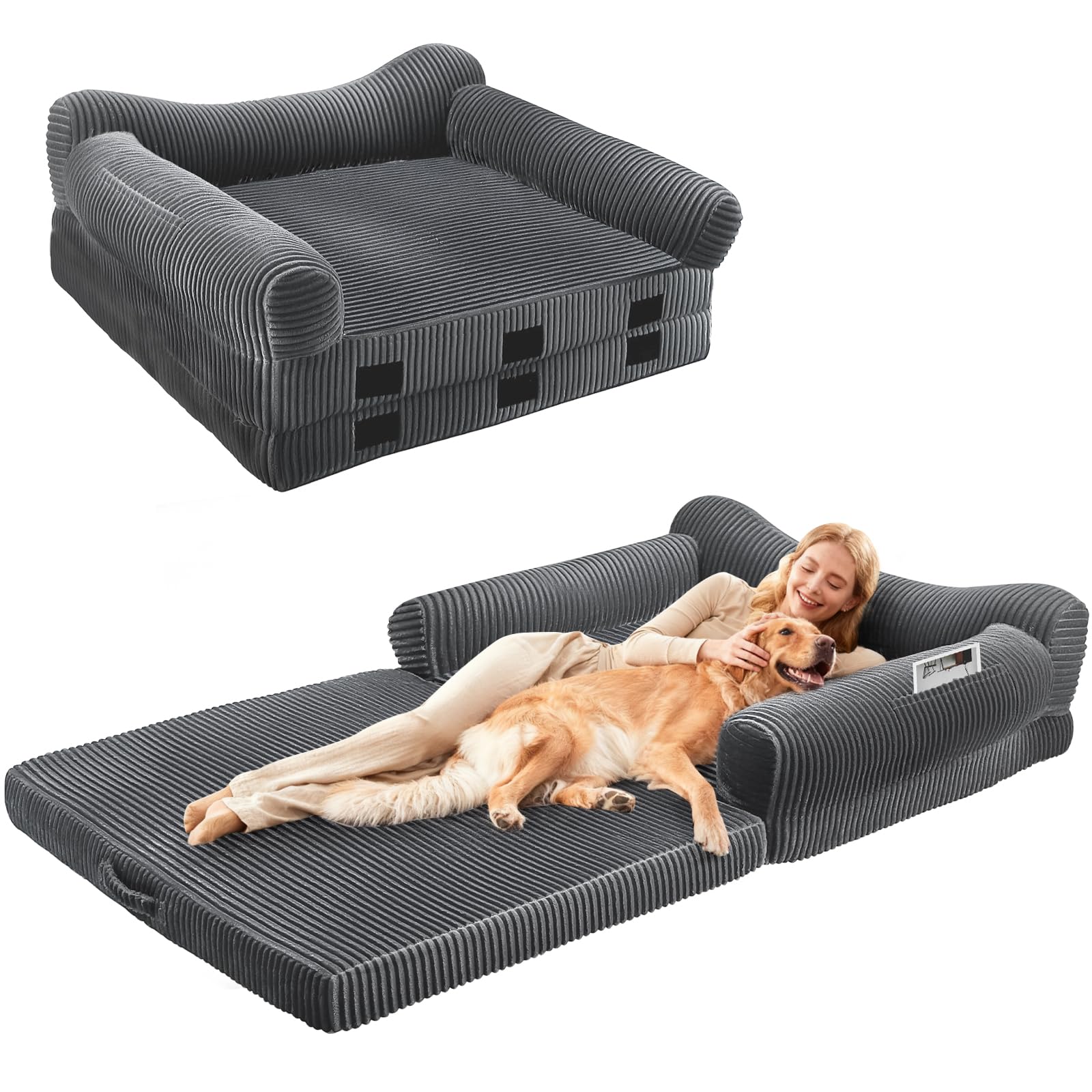 dessports Foldable Human Dog Bed - 72x43x14 Giant Human Size Dog Bed for Adult People with Orthopedic Memory Foam Sofa Bed Porta