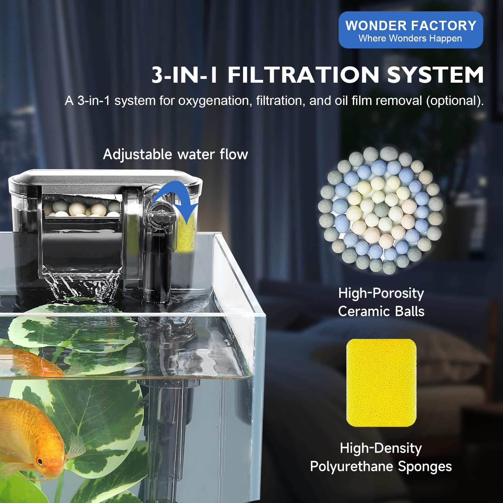 Aquarium Desktop Set 2.6 Gallon Small Fish Tank, Ultra Clear Glass Self Cleaning Filter Bright Light Heater Rocks Gravel Cleanin