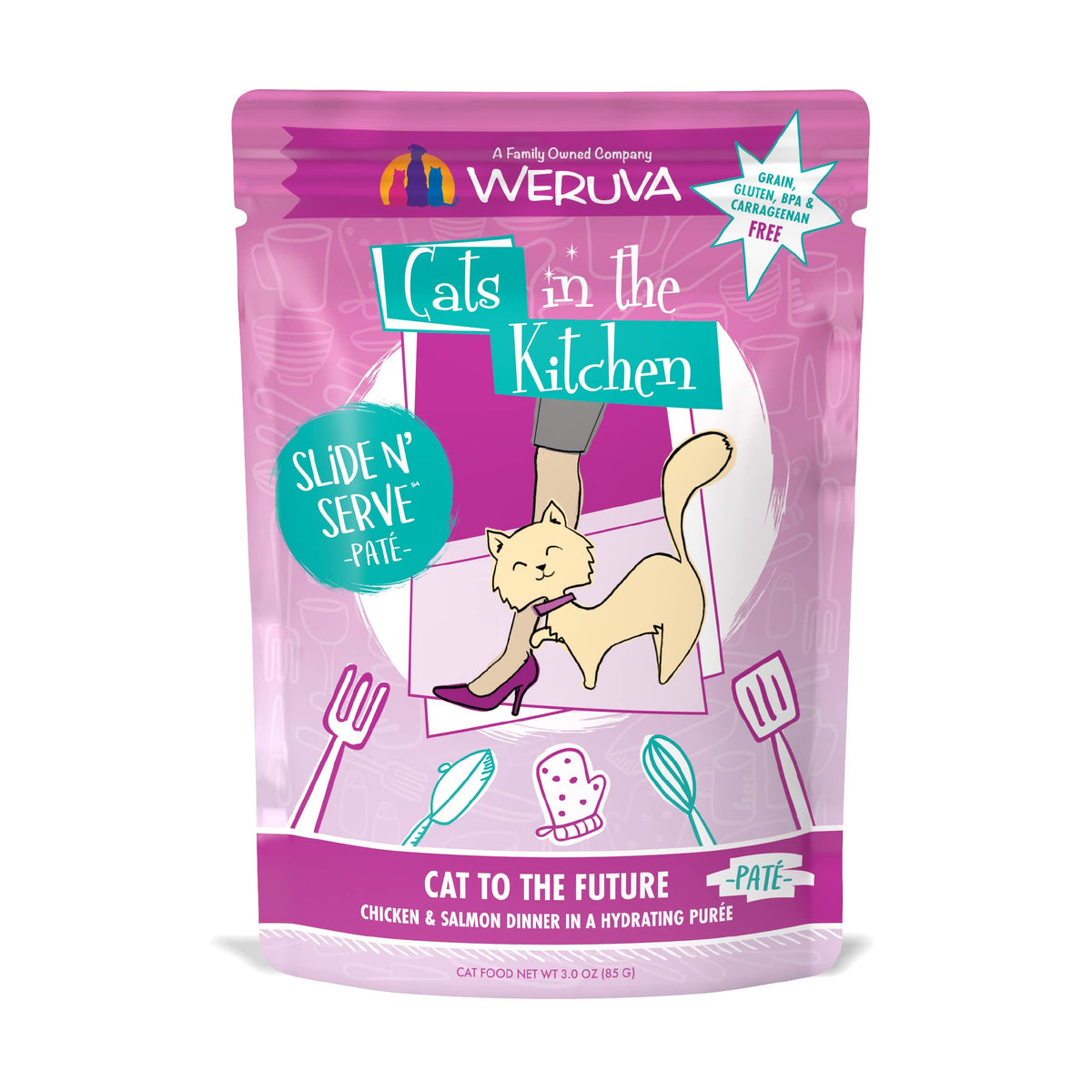 Weruva Cats In The Kitchen Slide N' Serve Grain-Free Natural Wet Pate Cat Food Pouches, Cat To The Future, 3Oz Pouch (Pack Of 12)