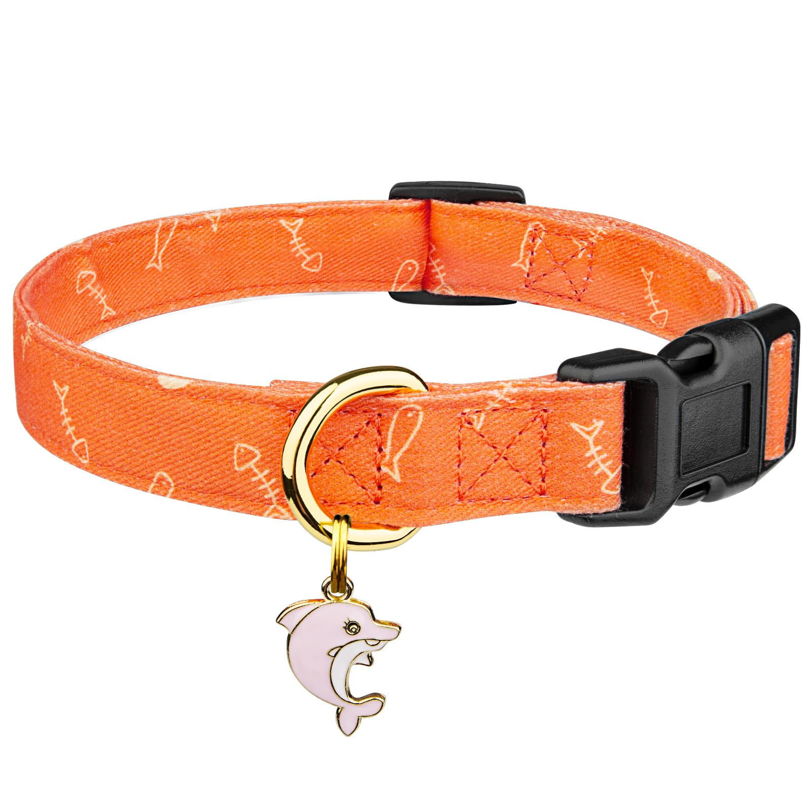 Cotton Handmade Dog Collar Cute And Distinctive Patterns Orange Fish With Pendant For Girl Boy Dogs Collars S