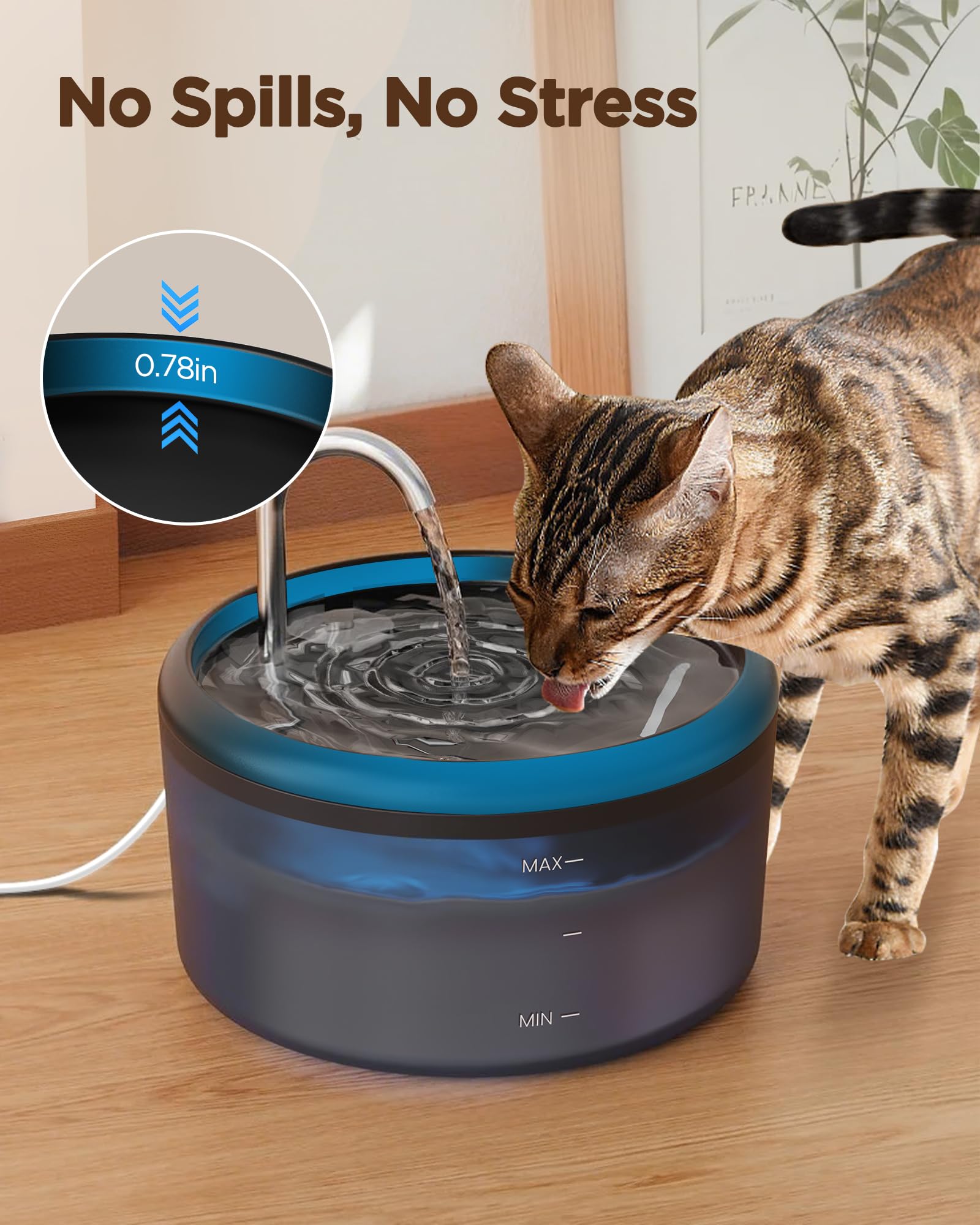 Cat Water Fountain For Cats Inside: Pet Water Fountain - Auto Cat Drinking Fountain - Faucet Pet Water Dispenser With Led Light