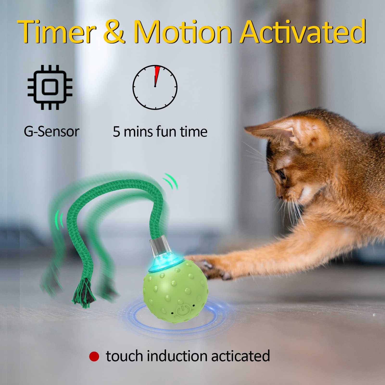 Interactive Cat Toys For Bored Indoor Adult Cats, Automatic Fast Move On Carpet, Bird Chirping & Motion Activated Cat Ball