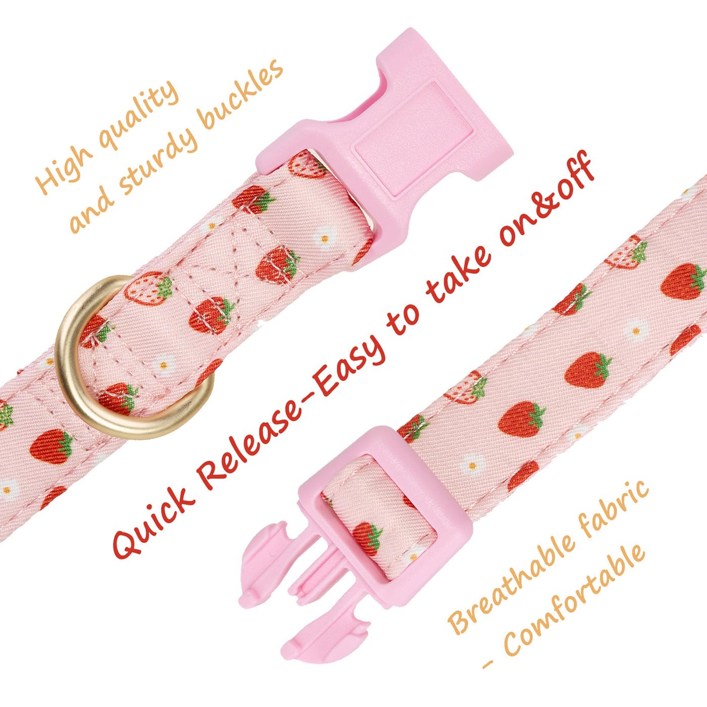 Ewinoom Bowtie Dog Collar Adjustable Soft Christmas Cotton Dog Collars In Cute Strawberry Pattern,For Small Medium Large Girl Do