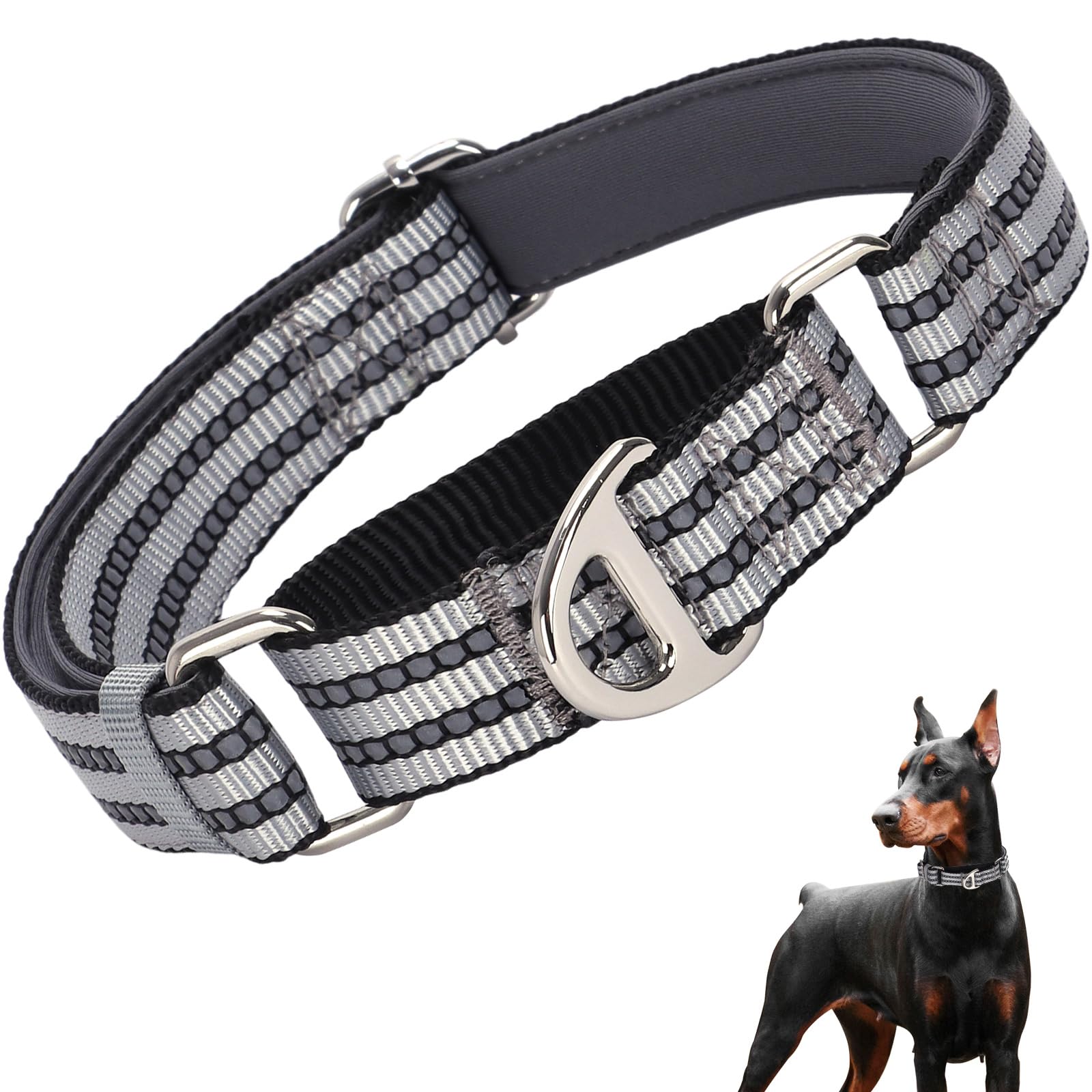 Martingale Dog Collars For Large Dogs, Reflective Nylon No Pull Choke Collar With Padded Comfort & Adjustable Safe Dog Collar No