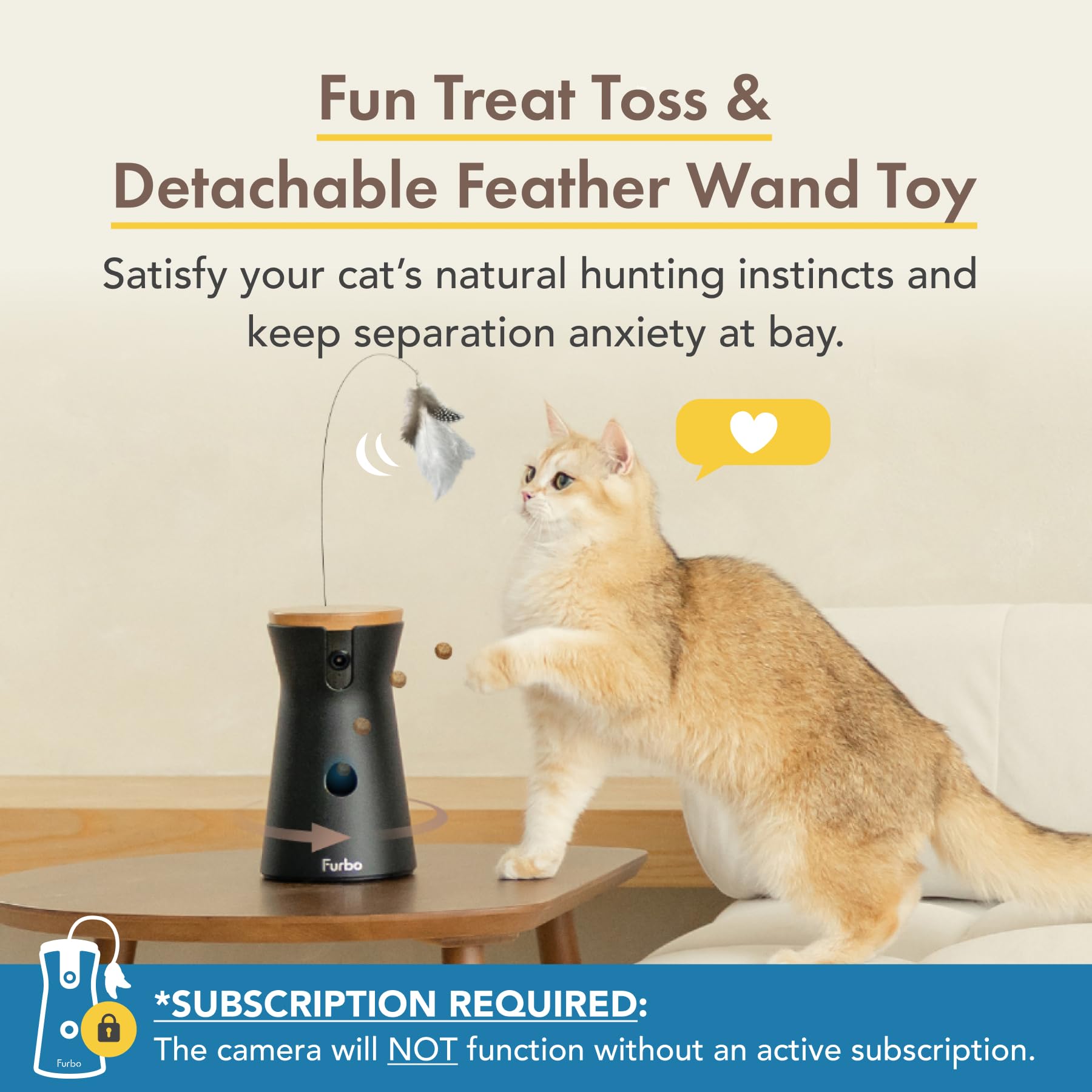 Furbo 360° Cat Camera + Nanny Bundle: Home Security & Cat Safety Alerts, Rotating Pet Treat Dispenser Camera With Speaker, Smart Home Indoor Cam W Phone App (Additional Subscription Required At Setup)