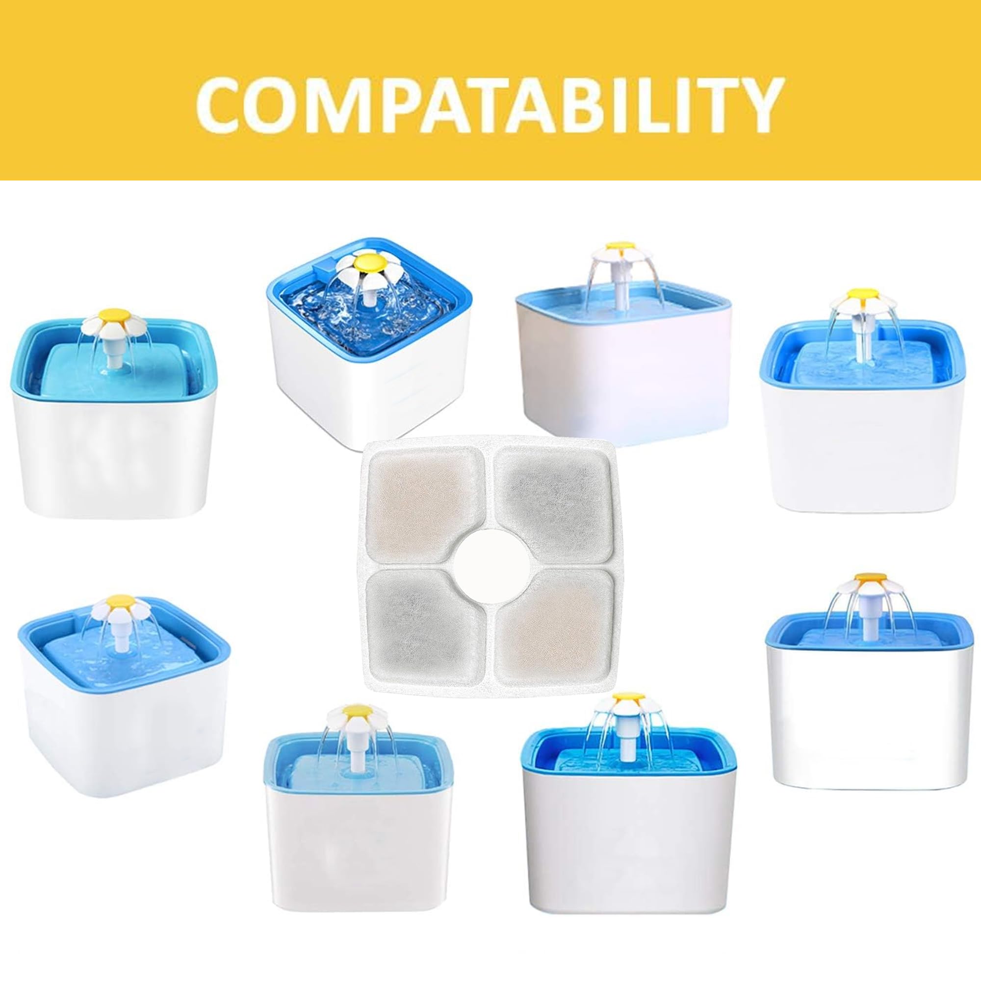 Goldtone Cat & Dog Pet Fountain Filters (12 Pack) - Charcoal & Resin - Fits Square Top Fountains By Barvest, Veken, Happypapa, I