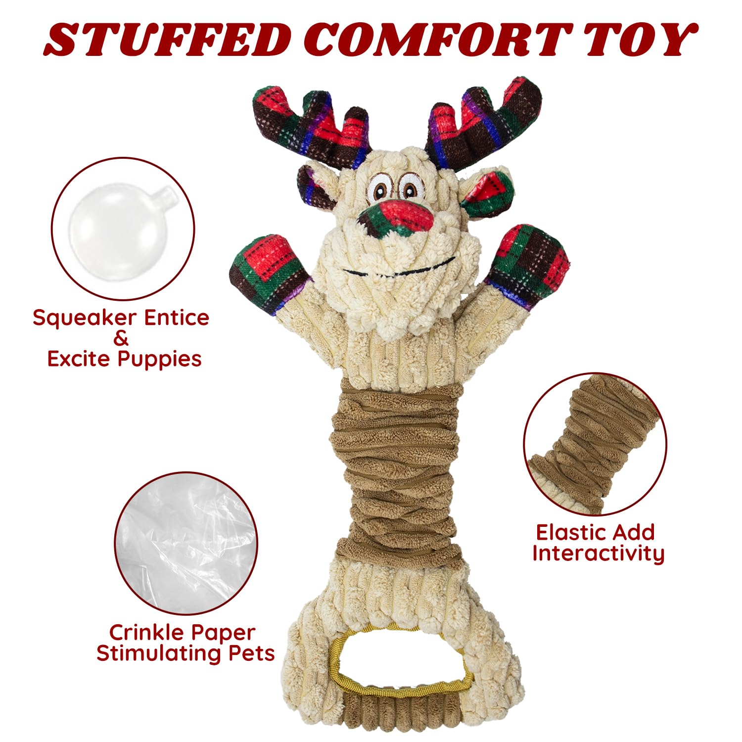Christmas Squeaky Dog Toys- Plush Tug Of War Dog Toy For Large Breed- Interactive Dog Toys With Crinkle Paper For Small And Larg