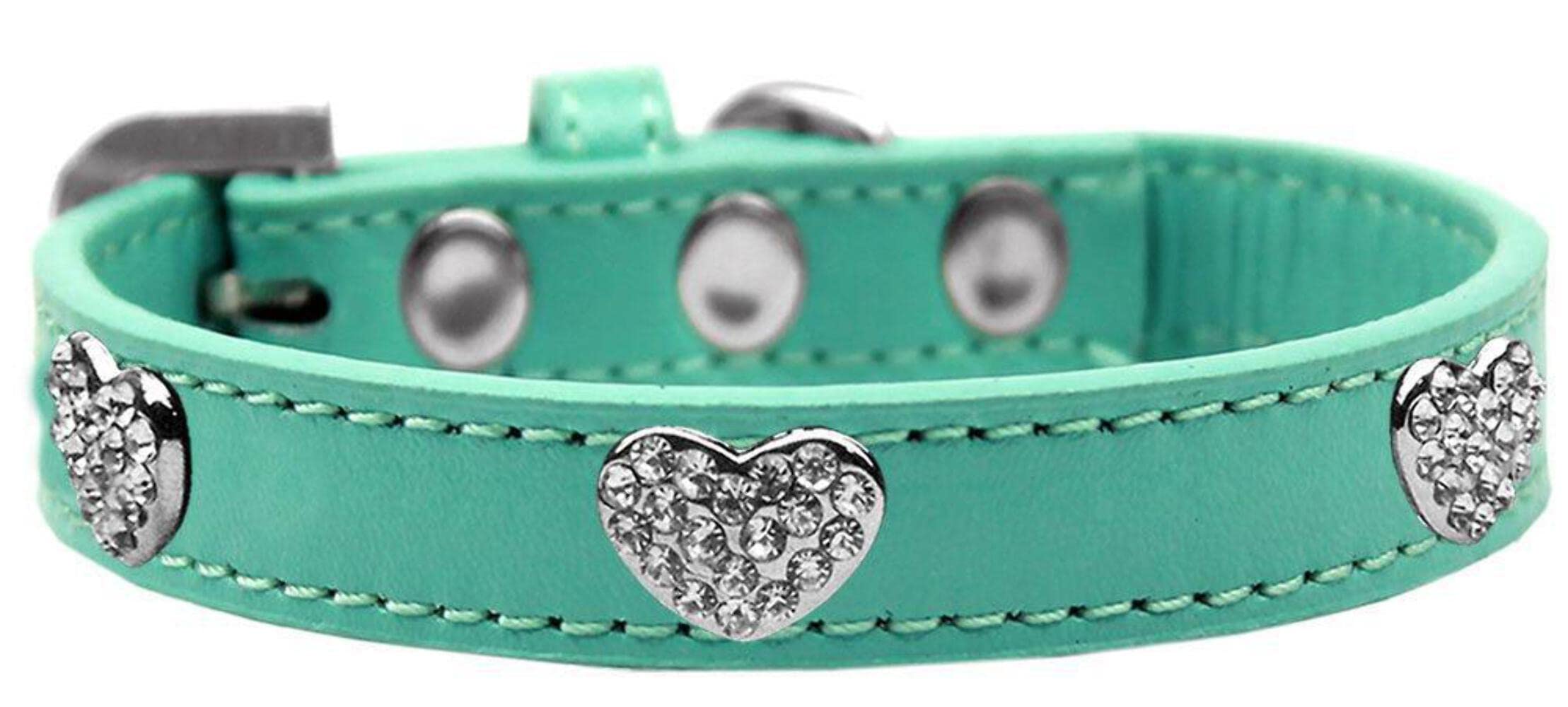 Dog, Puppy & Pet Widget Fashion Collar, &quot;Clear Crystal Heart&quot; Aqua 10