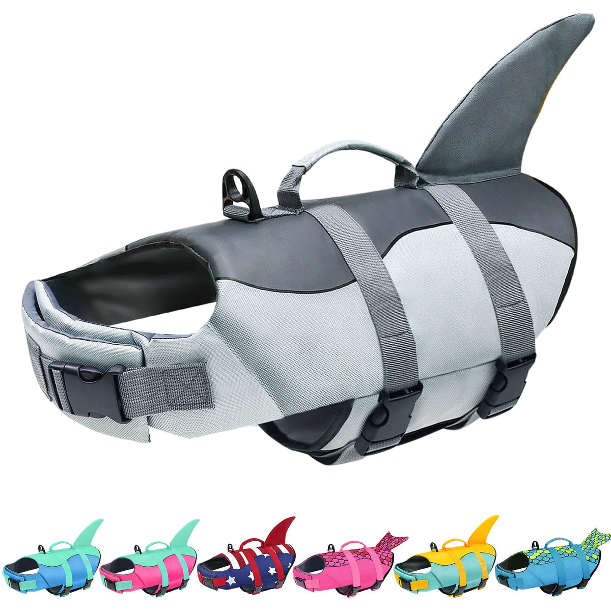 Malier Dog Life Jacket, Ripstop Dog Life Vest With High Buoyancy For Swimming Boating, High Visibility Dog Shark Life Jacket Puppy Life Jacket Dog Lifesaver For Small Medium Large Dogs (Medium)