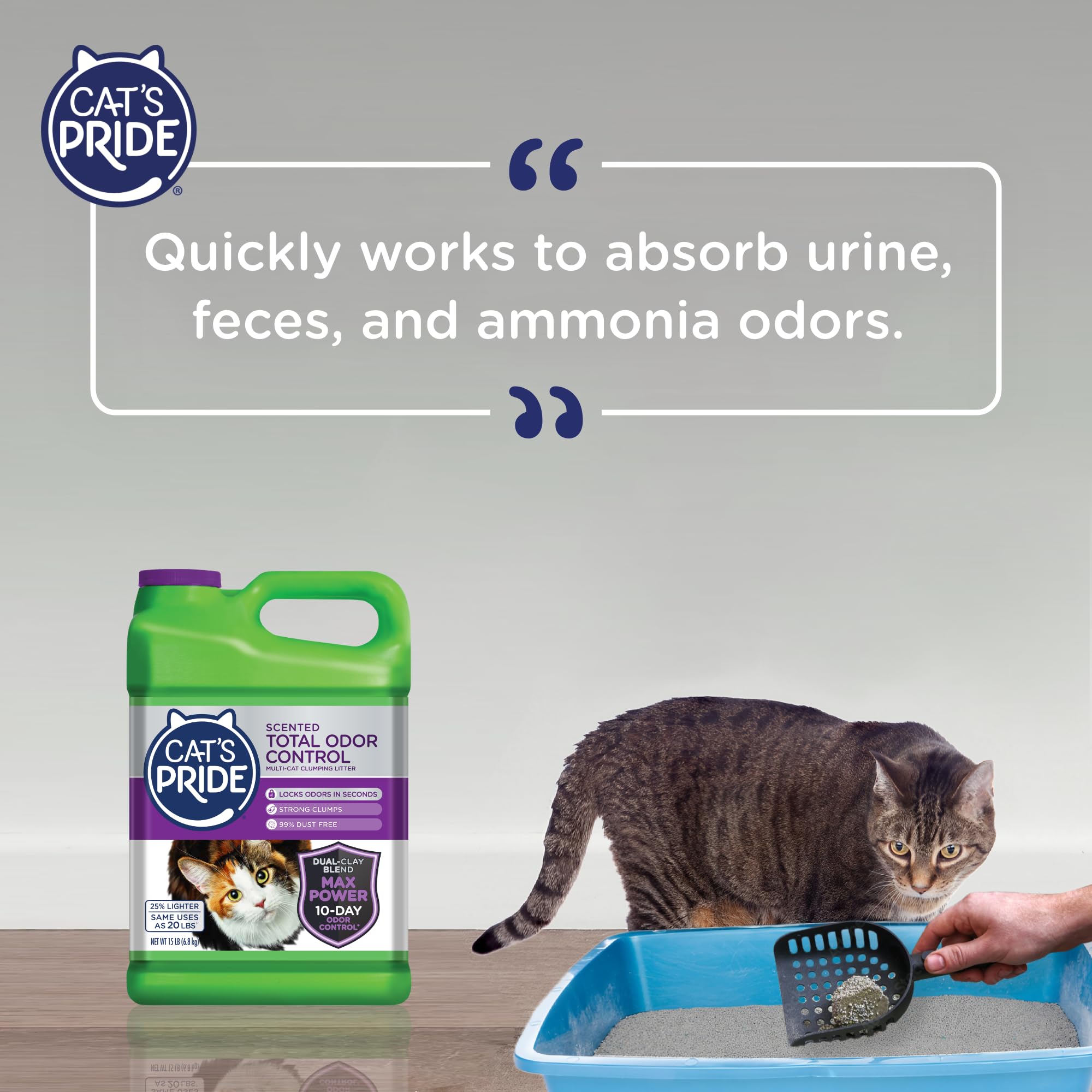 Cat'S Pride Max Power: Total Odor Control - Up To 10 Days Of Powerful Odor Control - Strong Clumping - 99% Dust Free - Multi-Cat Litter, Scented, 15 Pounds