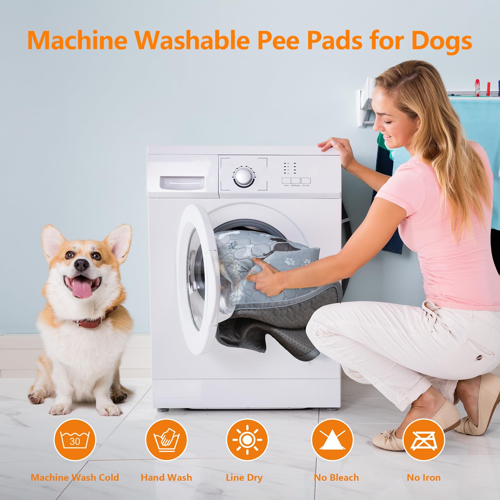 Mozin Washable Pee Pads For Dogs, 2 Pack Super Absorbent Dog Training Pads Leakproof Non-Slip Reusable Puppy Pads, Waterproof Wh
