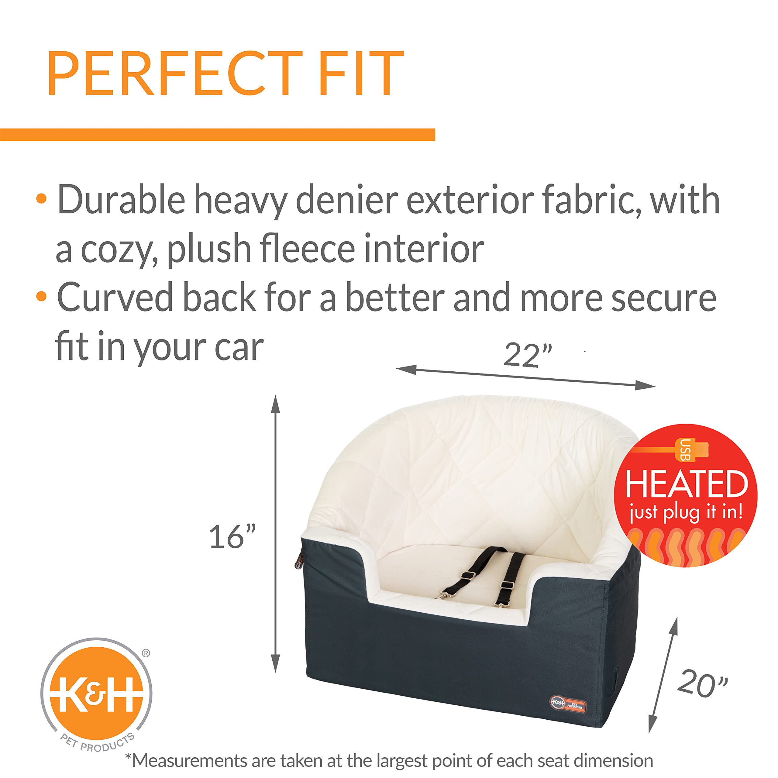 K&H Pet Products Bucket Booster Dog Seat With Safety Leashes, Washable, Sturdy For Small, Medium Dogs - Heated Charcoal/Cream