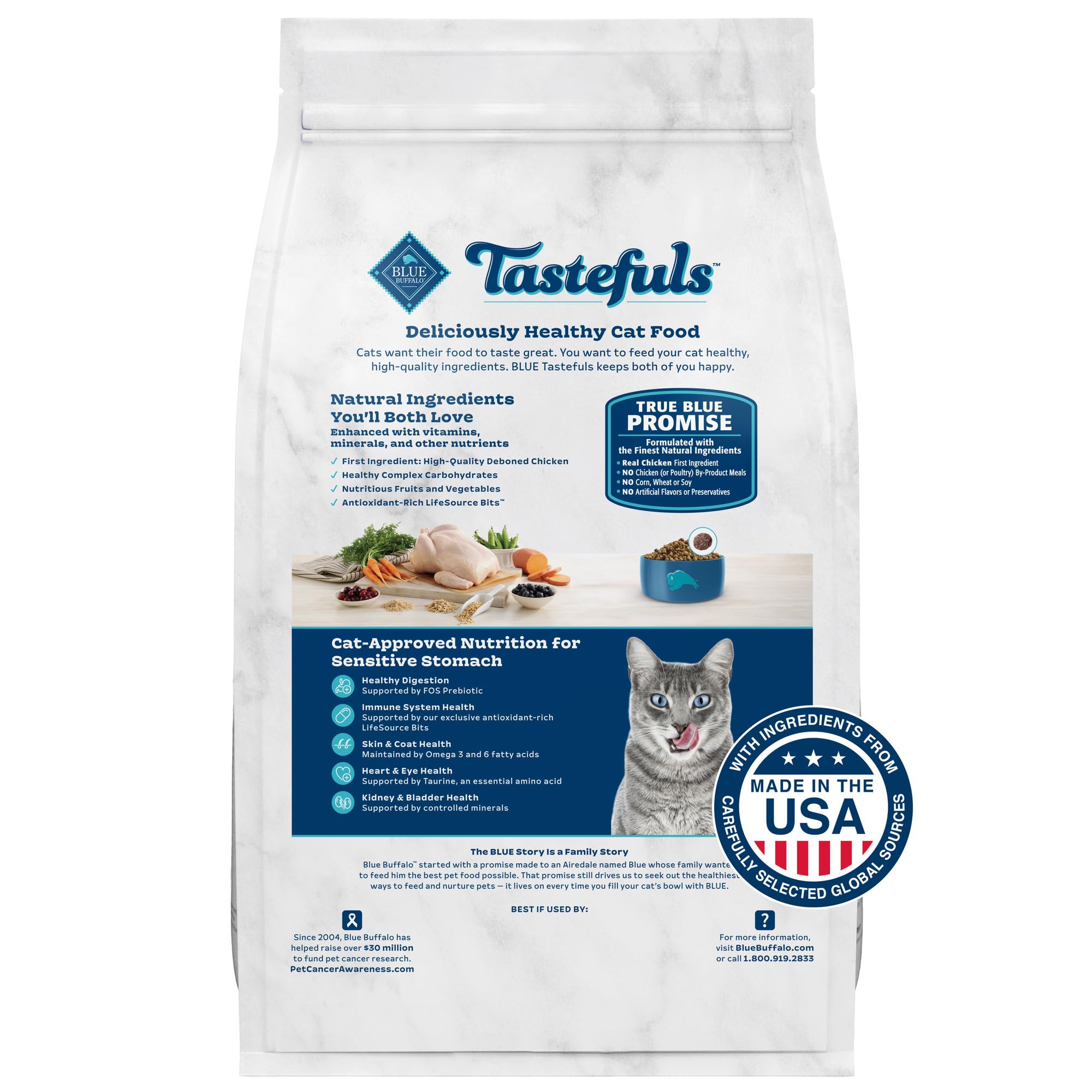 Blue Buffalo Tastefuls Natural Dry Food for Adult Indoor Cats, Chicken & Brown Rice Recipe, 10-lb. Bag