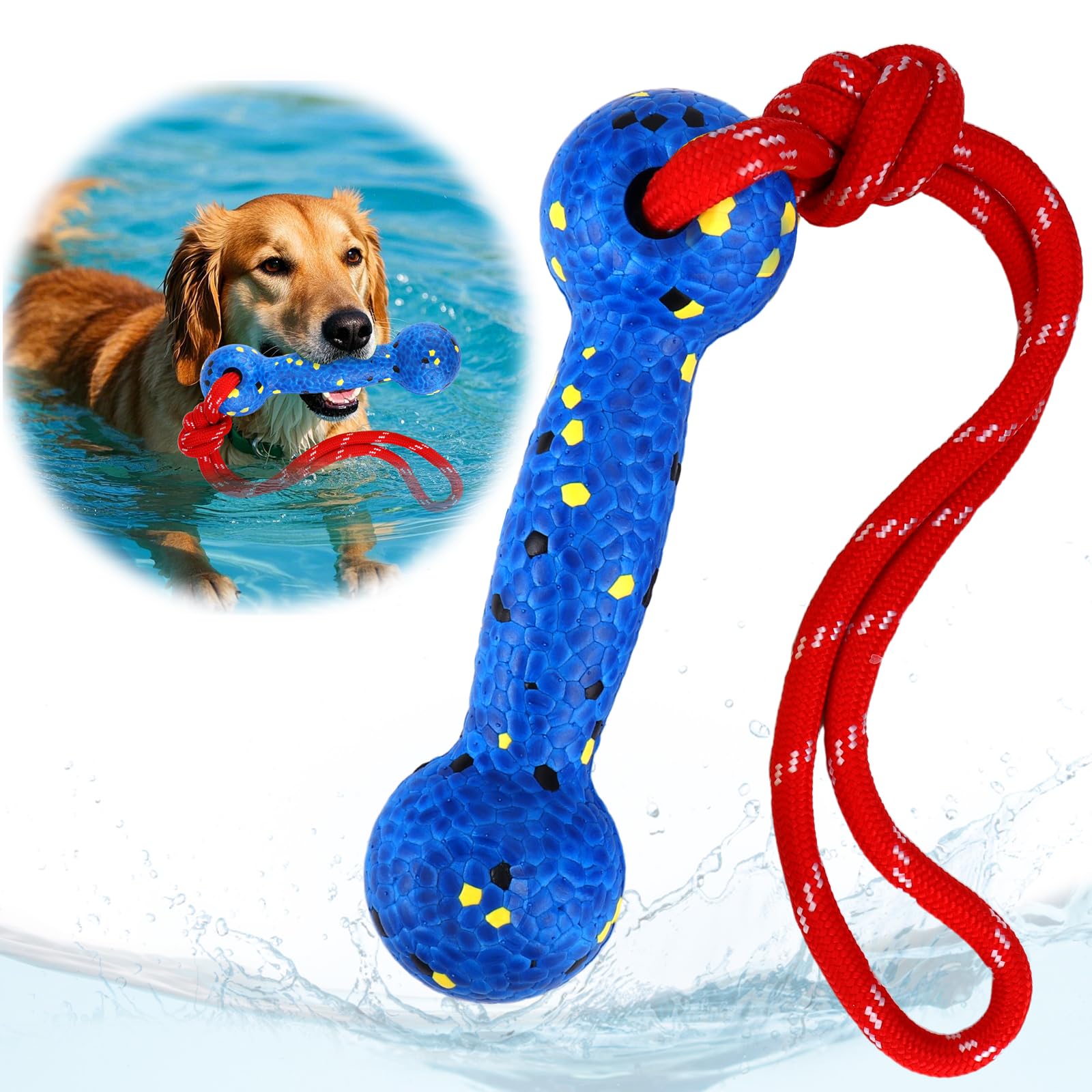 Mity Rain Floating Dog Toys -E-Tpu Water Pool Fetching Toy With Rope For Small Medium Large Pet, Bumper Shape Indestructible Int