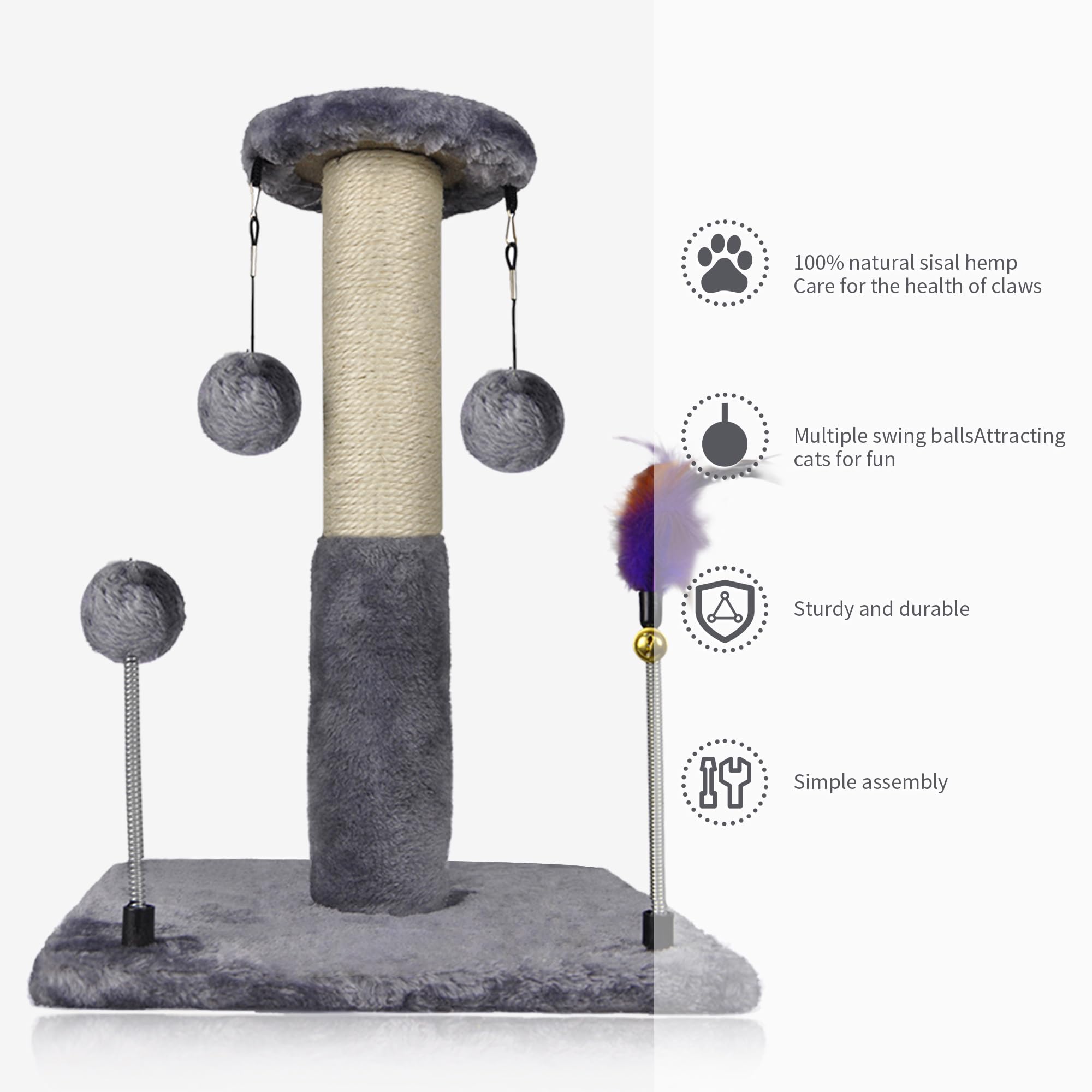 Roypet Sisal Scratching Post With Two Replacement Hanging Balls For Cat Play And Exercise