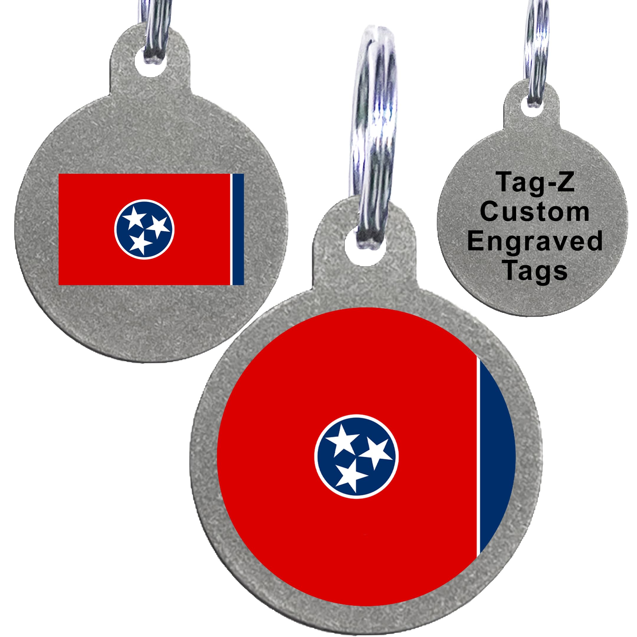 Tennessee Flag Pet Id Tags, Custom Printed And Laser Engraved Circle