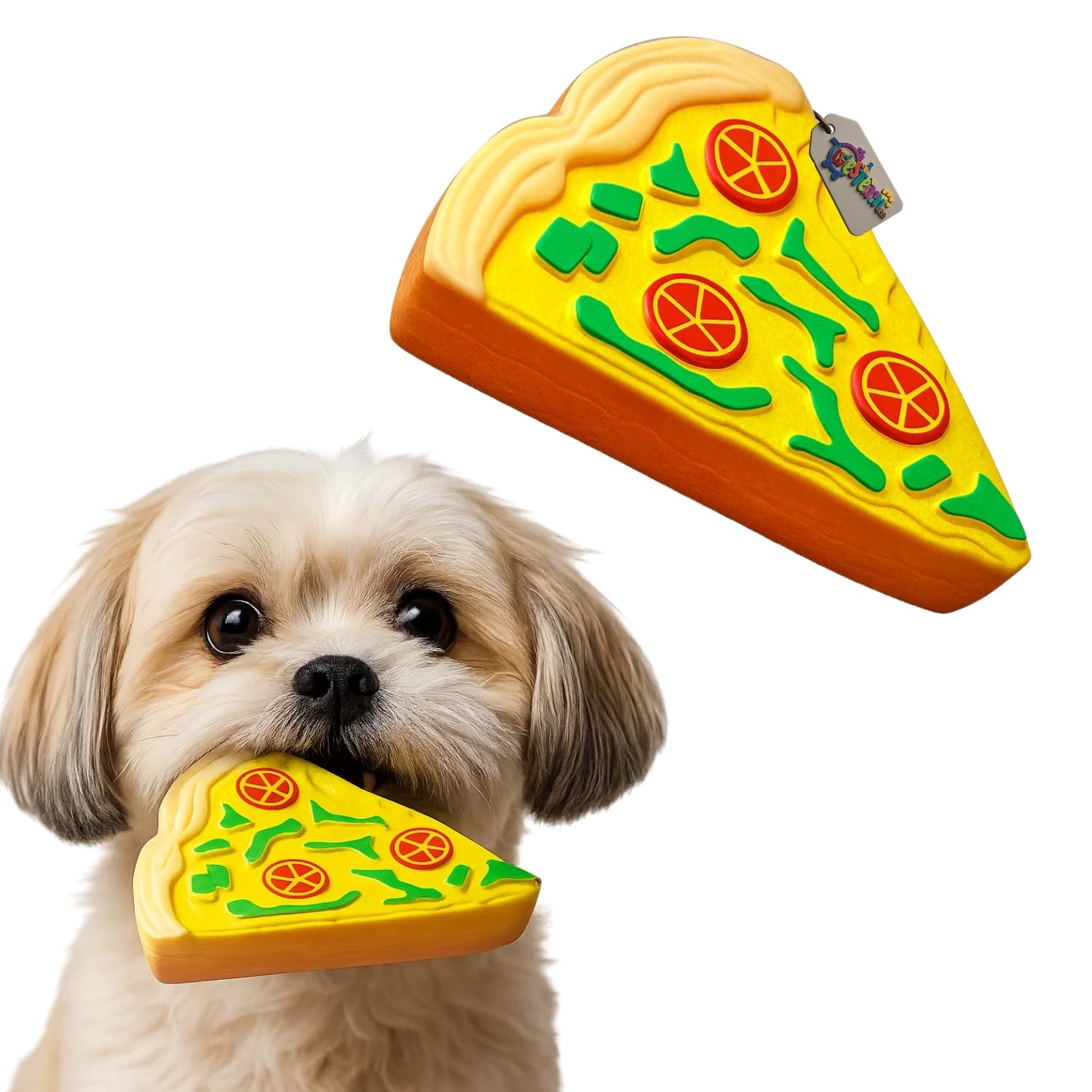 Western Era Pizza Slice Squeaky Toy for Dogs | Fun FoodThemed Chew Toy for Puppies & Small Dogs | Soft Rubber Squeak Toy for Bi