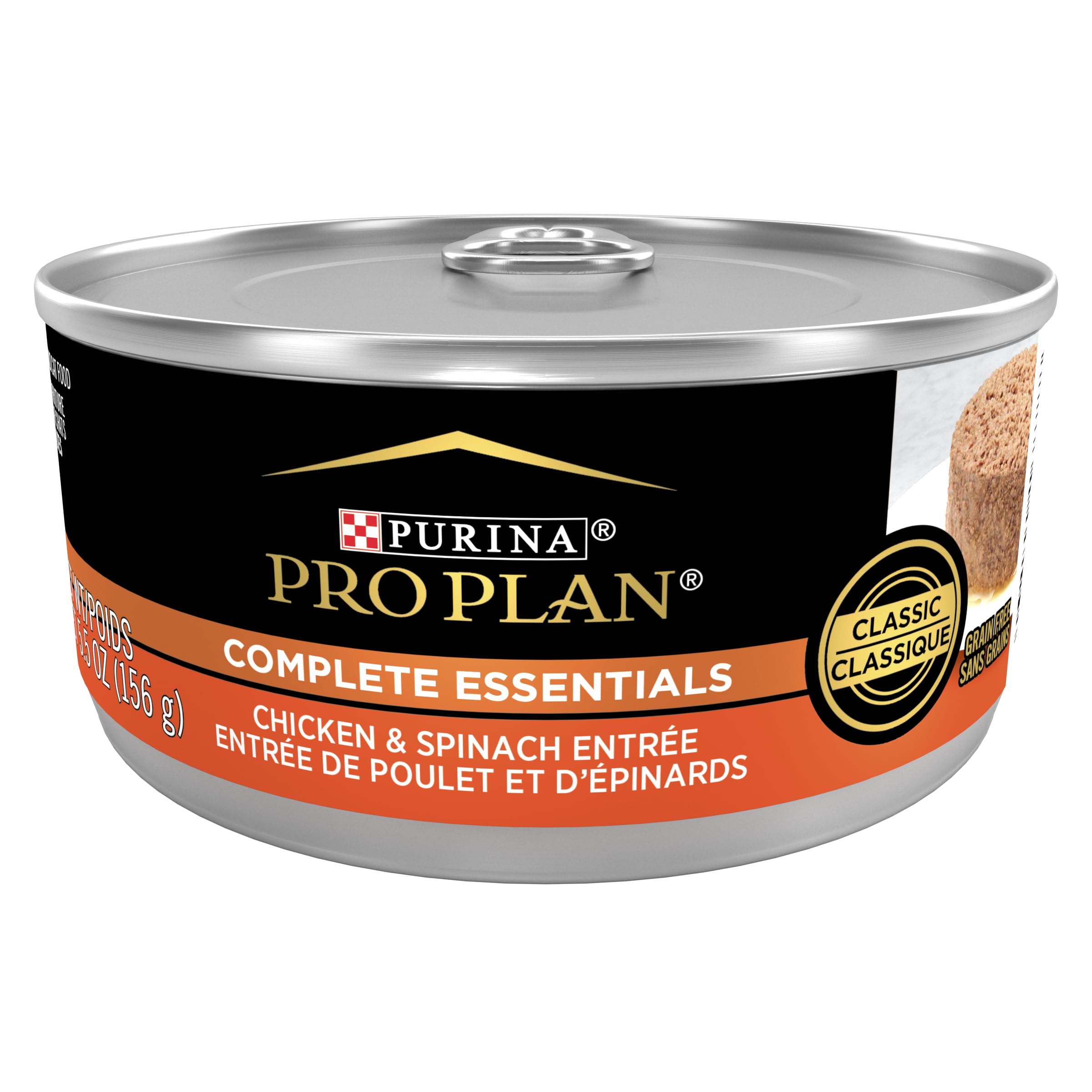 Purina Pro Plan Grain Free Pate Wet Cat Food, Complete Essentials Chicken and Spinach Entree Classic - (Pack of 24) 5.5 oz. Cans