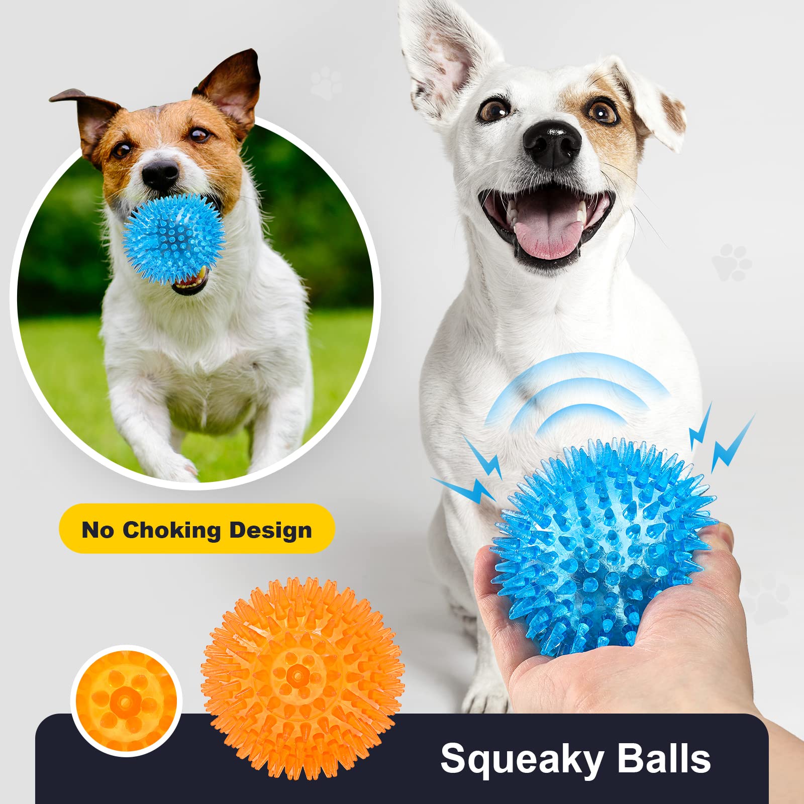 VITEVER Squeaky Dog Toy Balls - 8 Colors, 2.5" Small Set, Durable TRP Rubber, Safe for Teething and Training