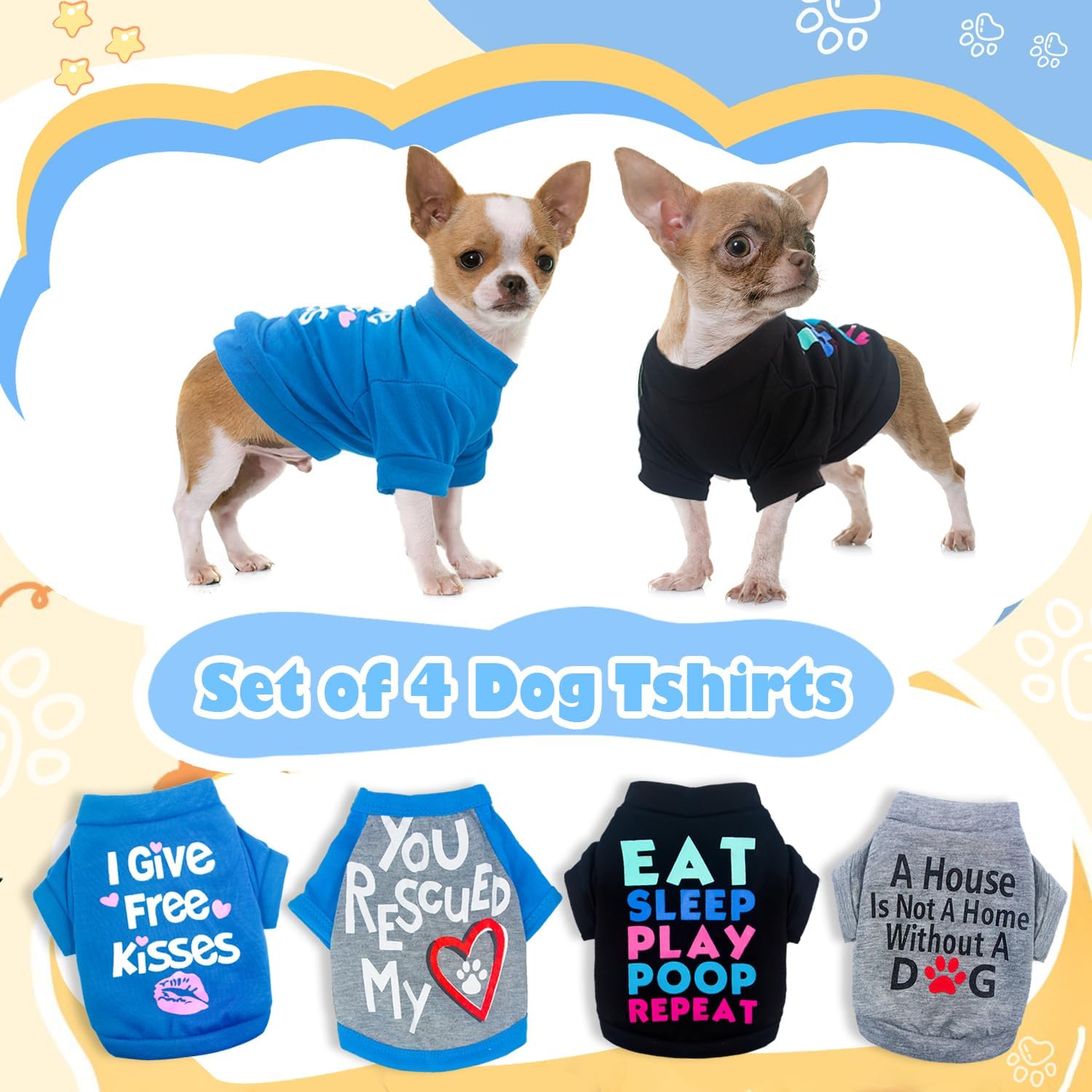 4 Pieces Dog Clothes for Small Dogs Boy Chihuahua Clothes Spring Summer Pet Shirt Cute Puppy Shirts Outfits Dog T-Shirt (4 Pack,