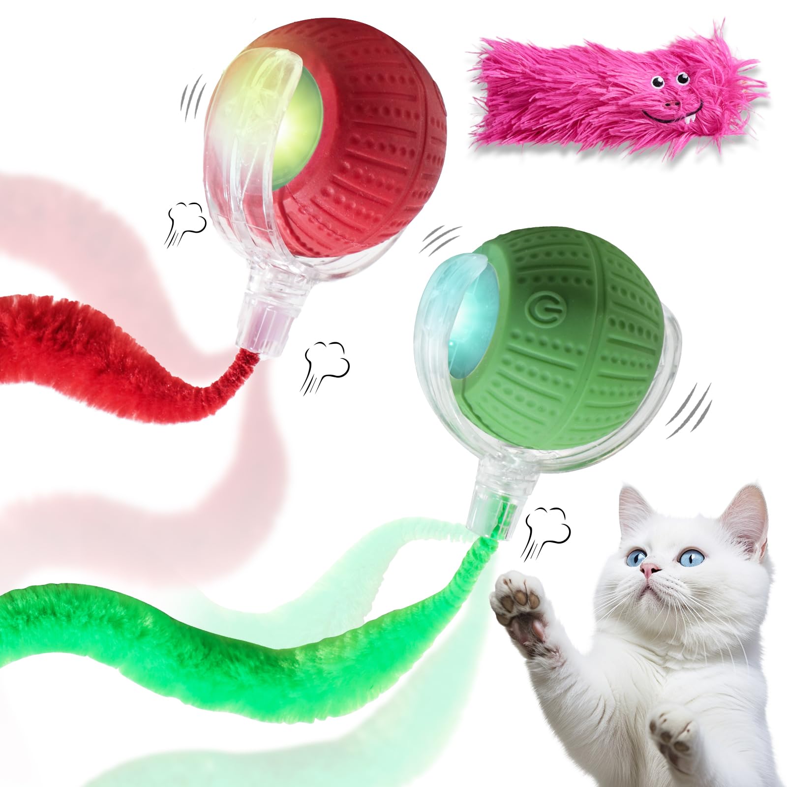 NVTED 2 PCS Interactive Cat Toys for Indoor Cats, Fast Rolling on Carpet Flash and Motion Activated Cat Balls for Bored Indoor C