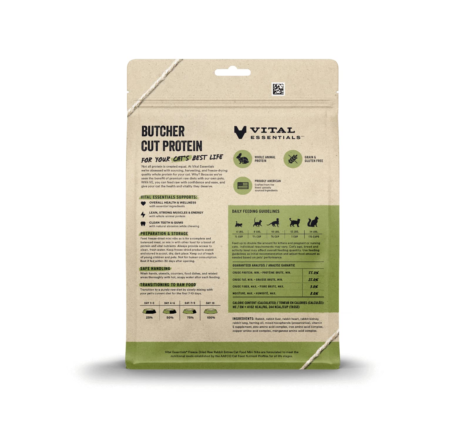 Vital Essentials Freeze Dried Raw Cat Food, Rabbit Mini Nibs Entree, 12 oz