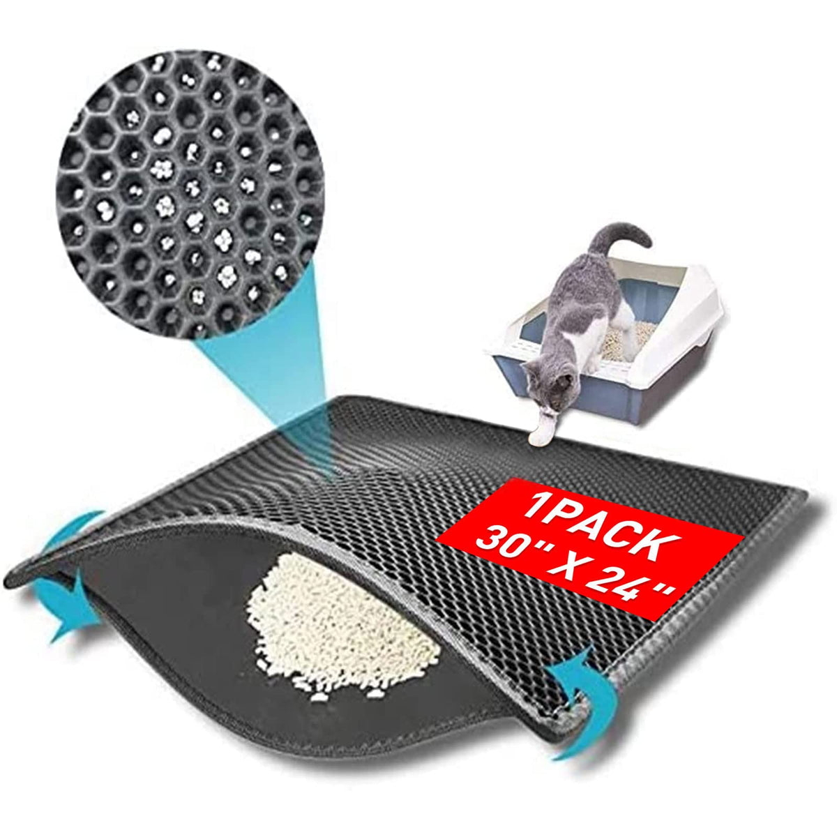 Kaxionage Cat Litter Mat, 24X30 Inch Litter Box Mat,Honeycomb Double Layer Trapping Litter Mat Design,Waterproof Urine Proof Kit