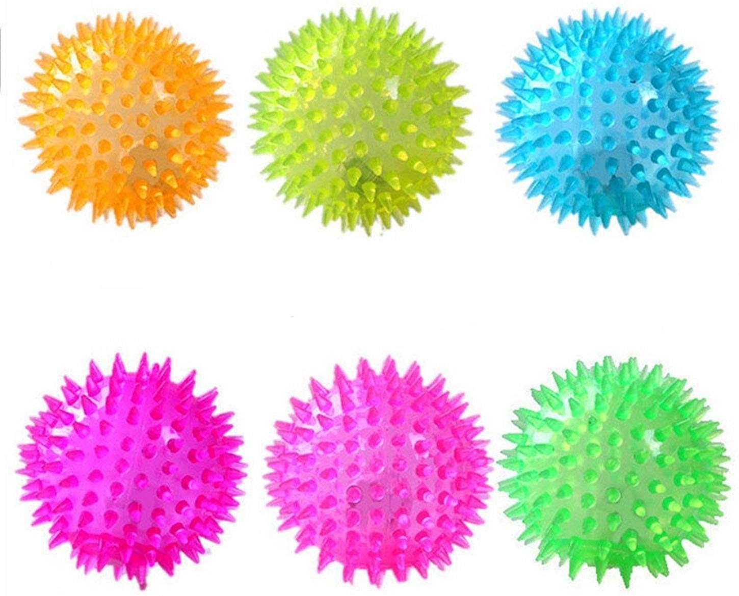 Psk Led LightUp Spike Squeaky Bouncy Ball For Fetch, Sound Interaction And Play For PuppyMedium MultiColored (Set Of 6)