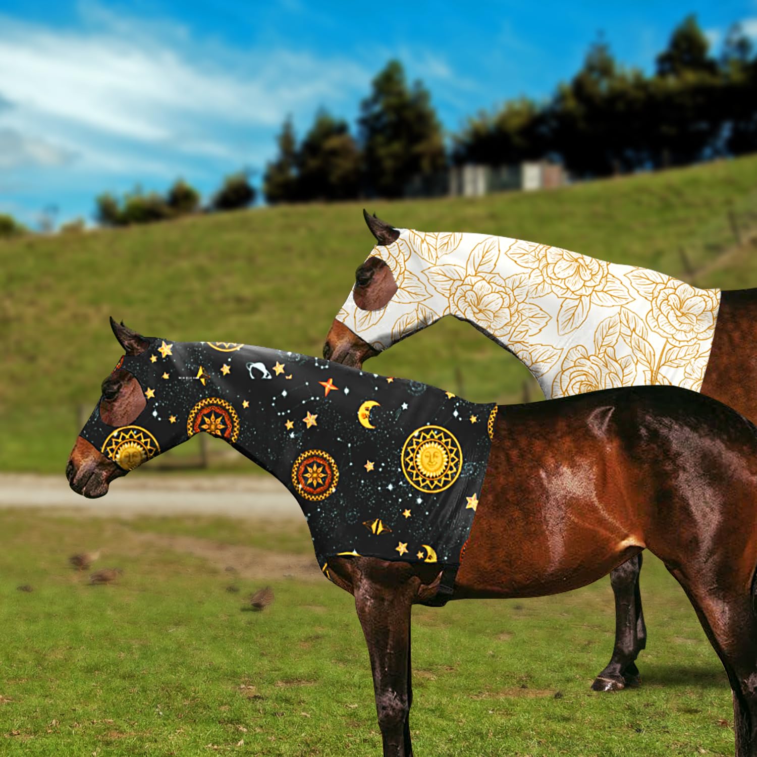 Horse Slicker Hood With Zipper Of 2 Set: Snug Fit, No-Ears Design, And Extra Large Eye Holes For Face, Shoulders, Mane, Chest, A