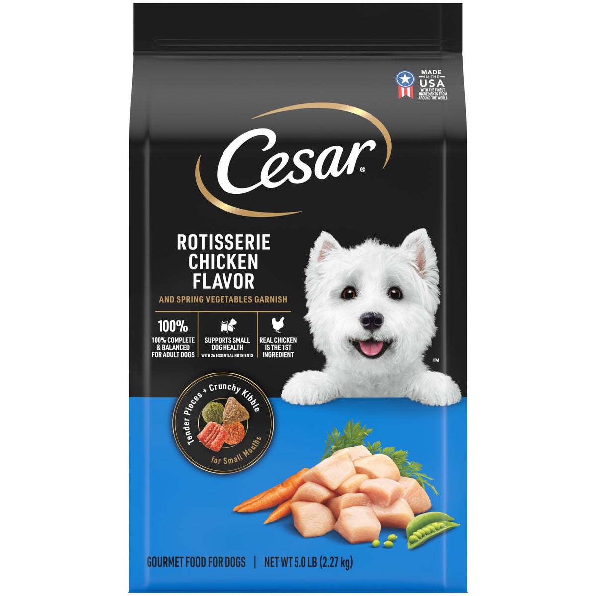 Cesar Adult Small Breed Dry Dog Food Rotisserie Chicken Flavor With Spring Vegetables Garnish, 5 Lb. Bag